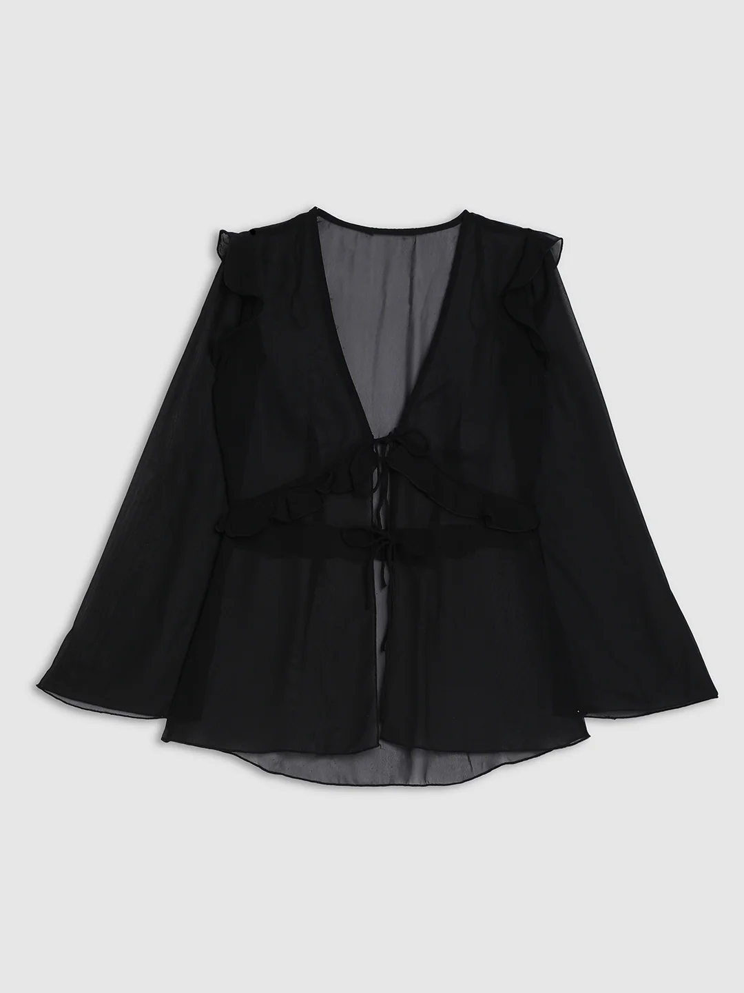 Women Black Sheer Front Tie Up Top - Image 7