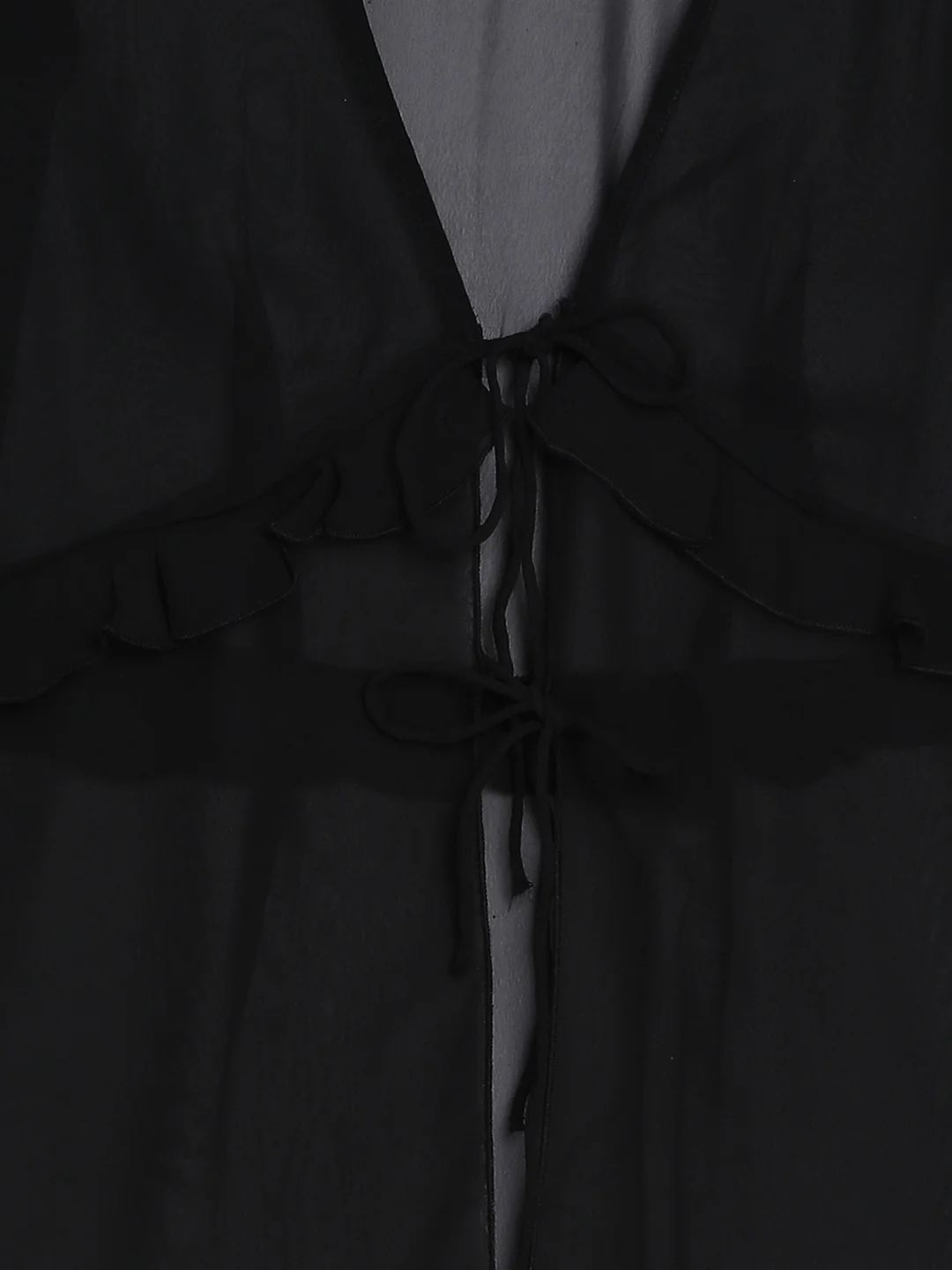 Women Black Sheer Front Tie Up Top - Image 8