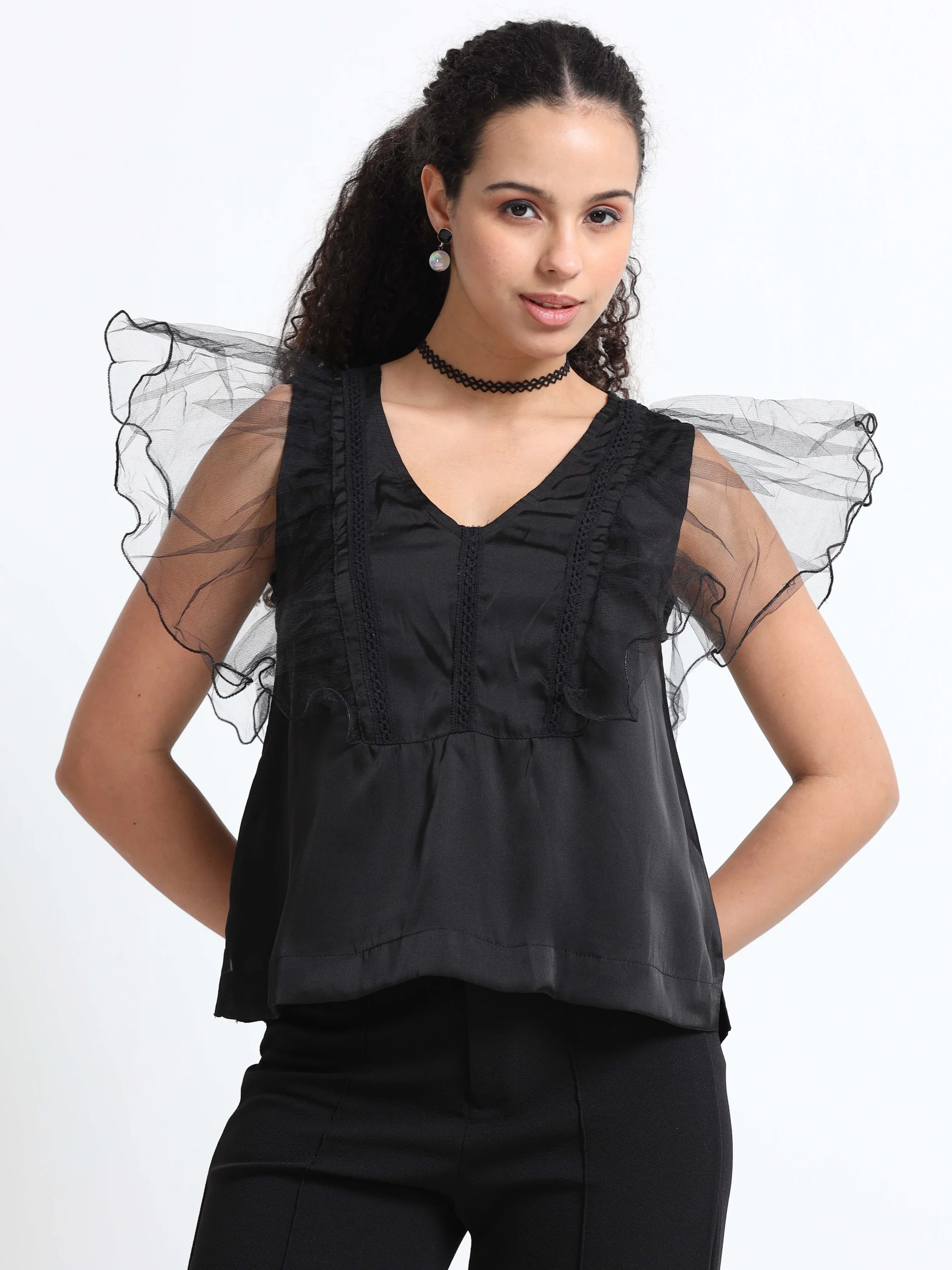 Women V- Neck Frill Fairy Top - Image 2