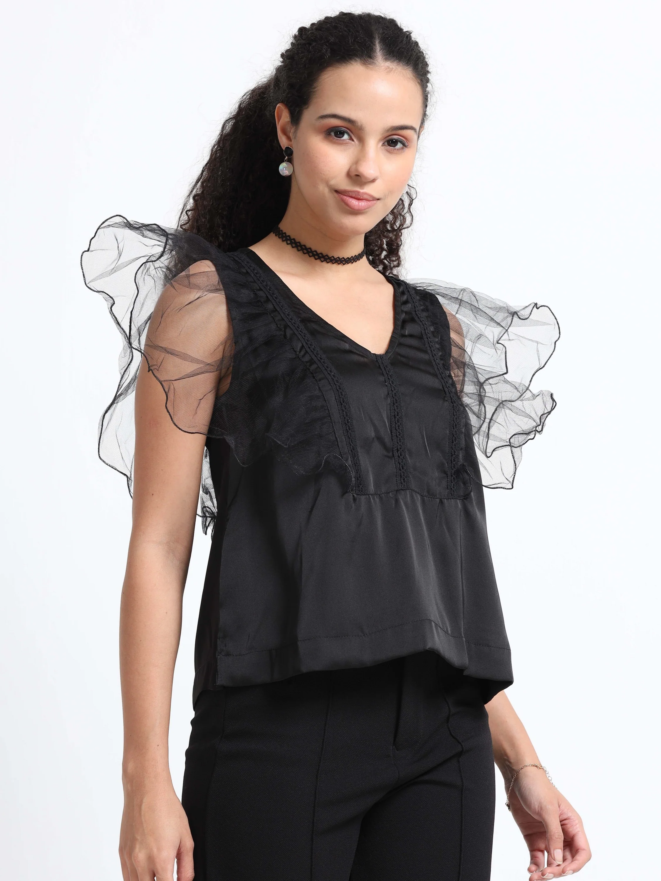 Women V- Neck Frill Fairy Top - Image 5
