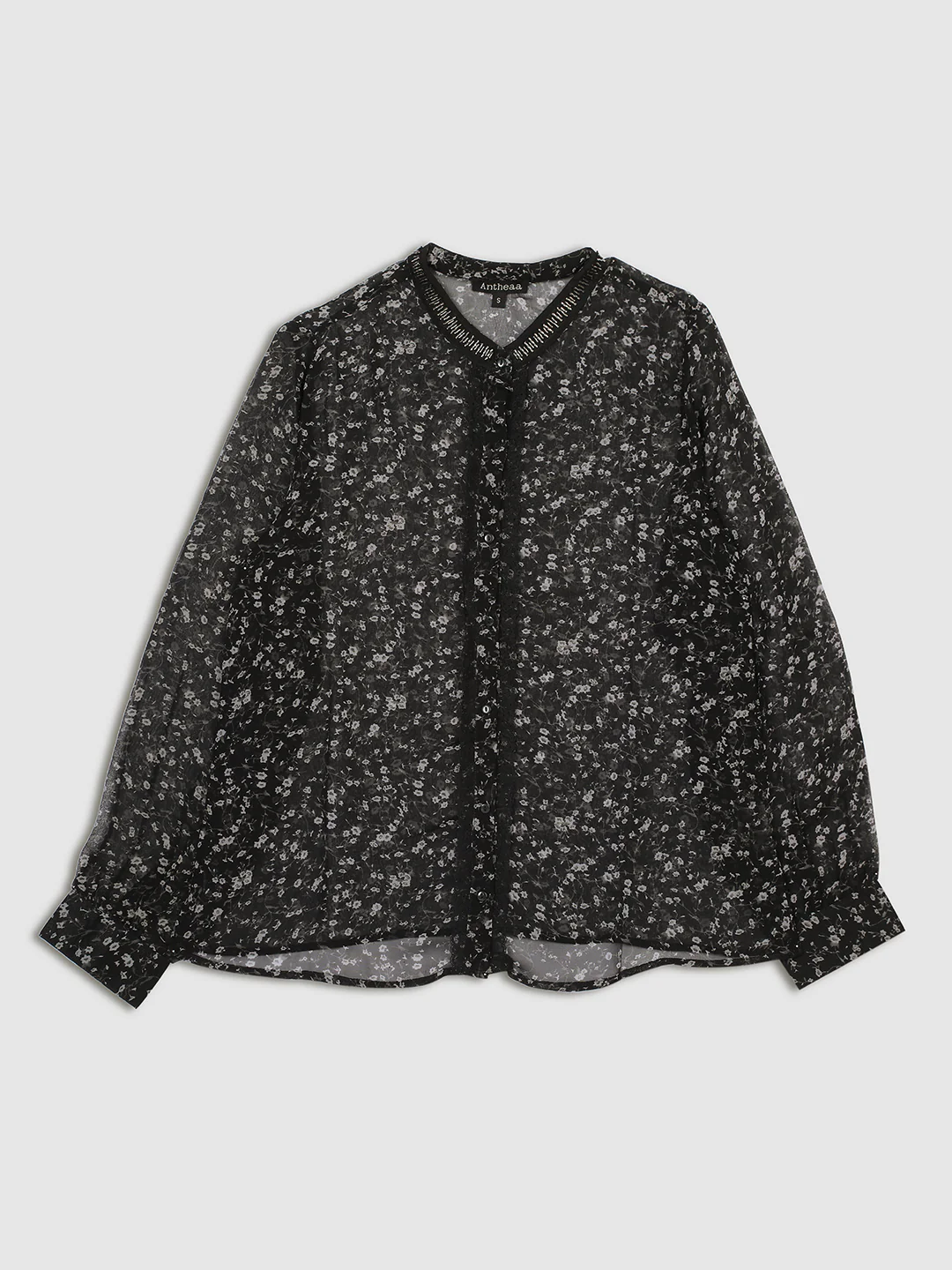 Women Black Printed Sheer Top - Image 7