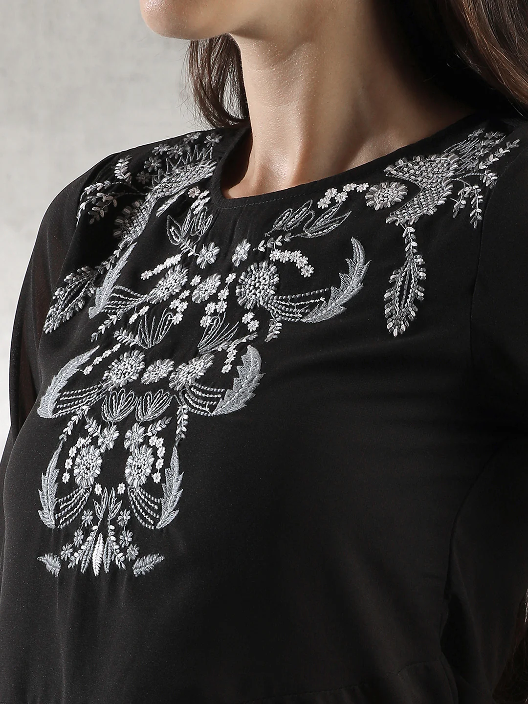 Women Black Embroidered Top - Image 3