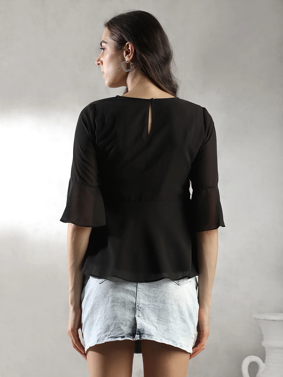 Women Black Embroidered Top - Image 4