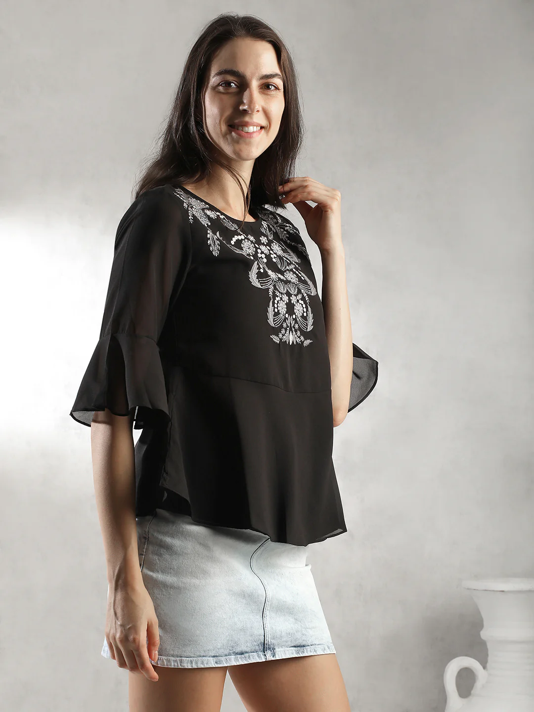 Women Black Embroidered Top - Image 6
