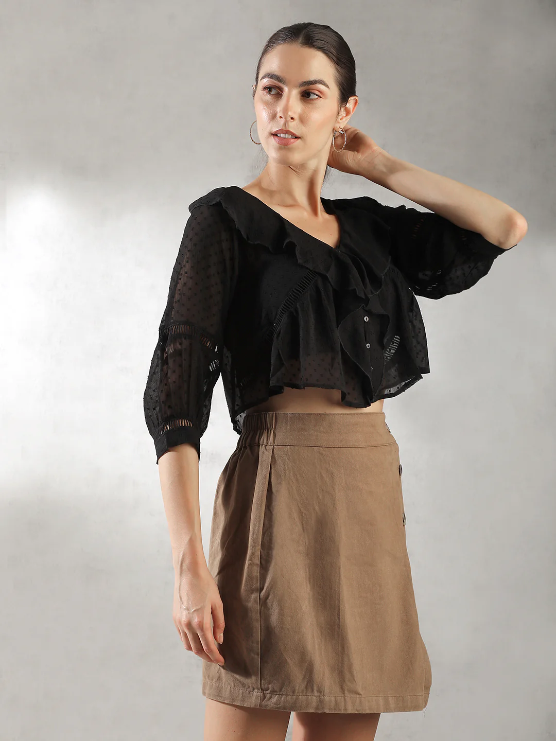Women Sheer Black  Crop Top - Image 3