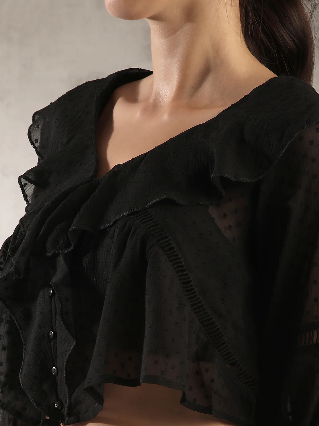 Women Sheer Black  Crop Top - Image 4