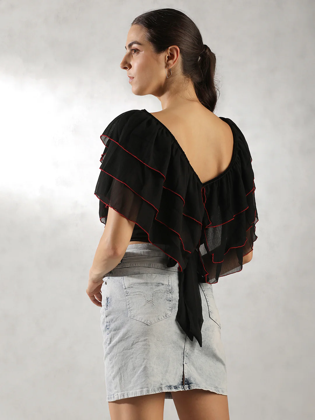 Women Black Layered Crop Top - Image 2