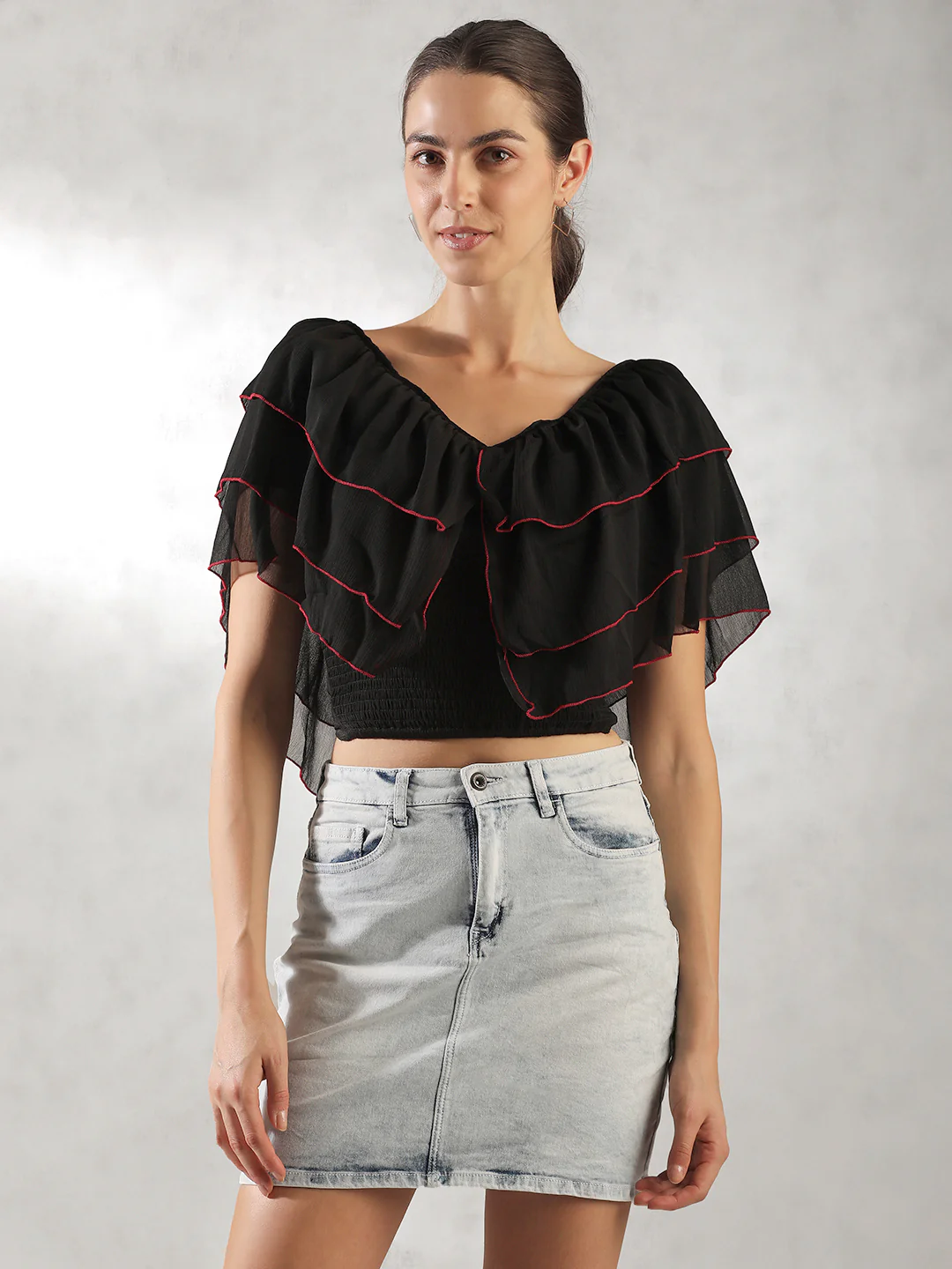 Women Black Layered Crop Top - Image 5