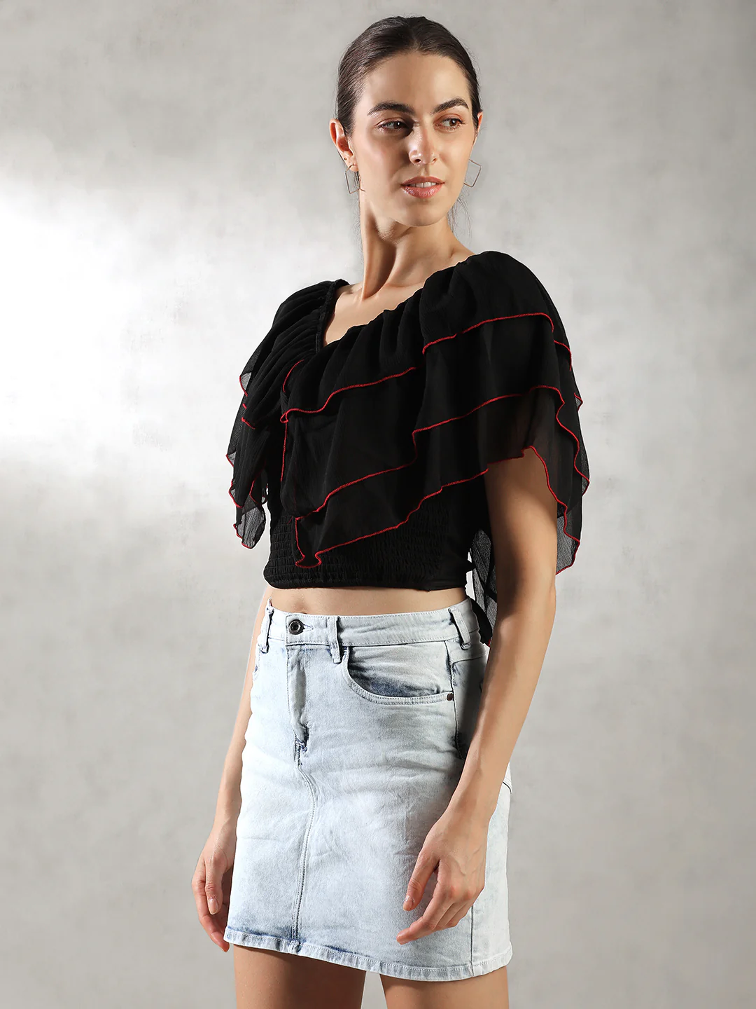 Women Black Layered Crop Top - Image 6