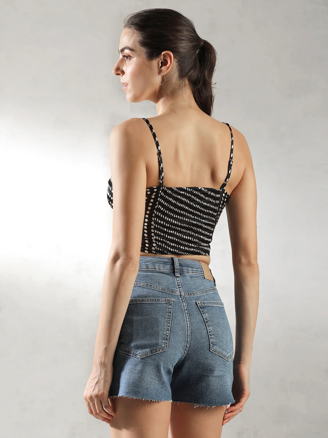 Women Black Polka Dot Crop Top - Image 2