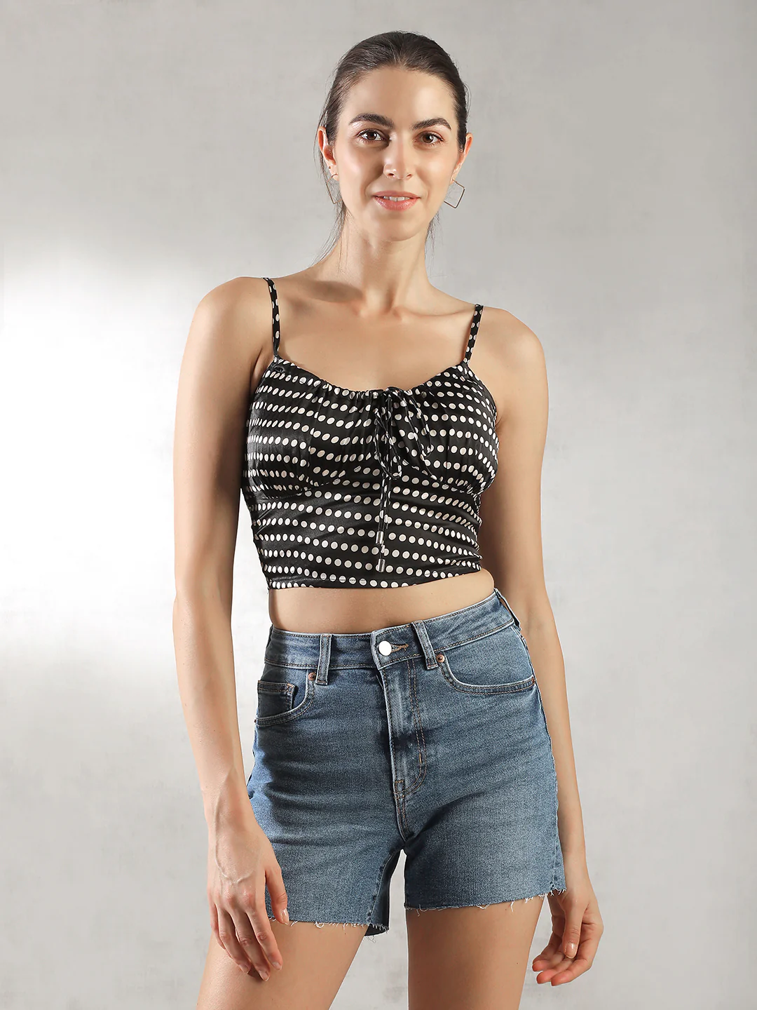 Women Black Polka Dot Crop Top - Image 4