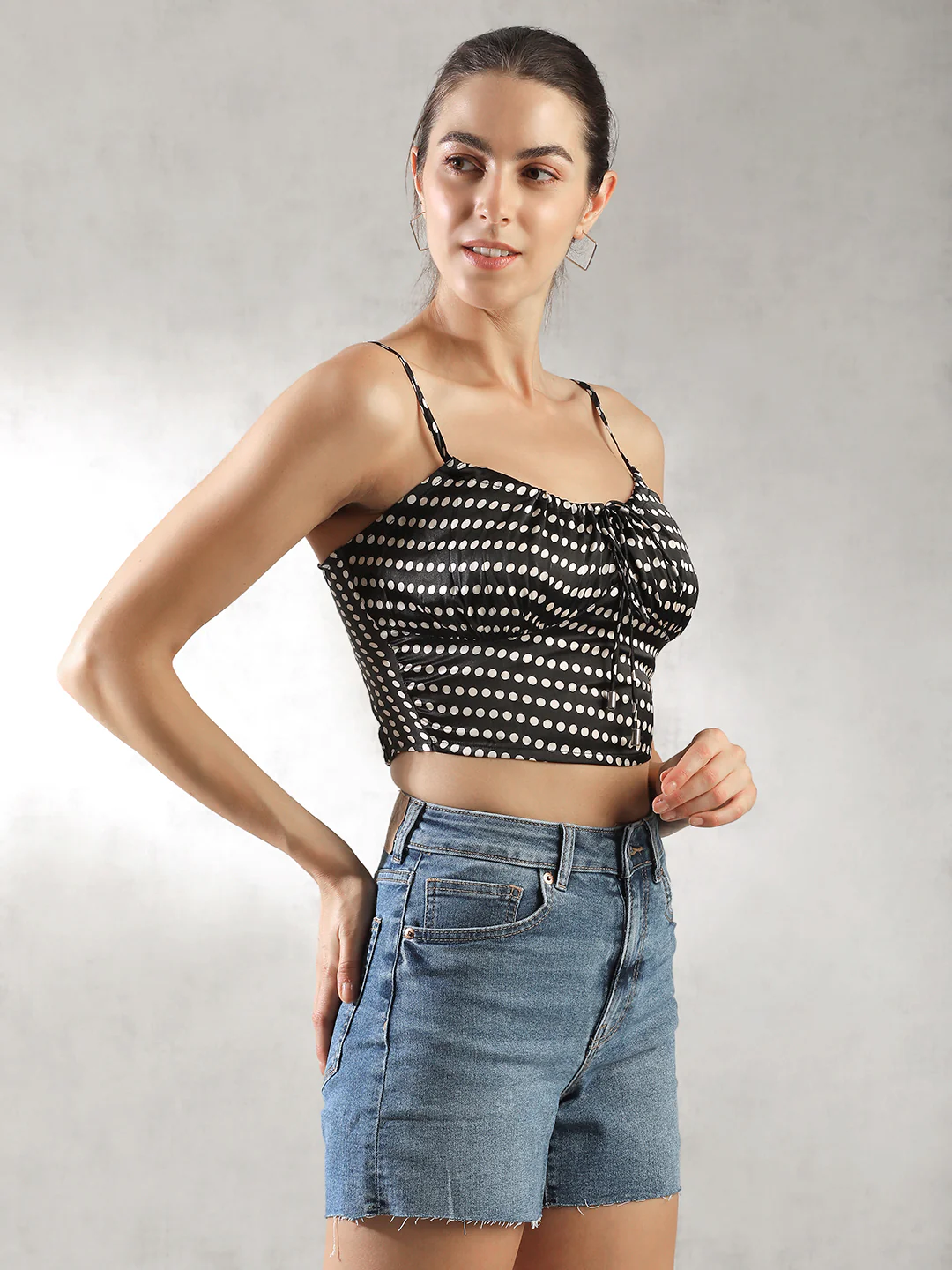 Women Black Polka Dot Crop Top - Image 5
