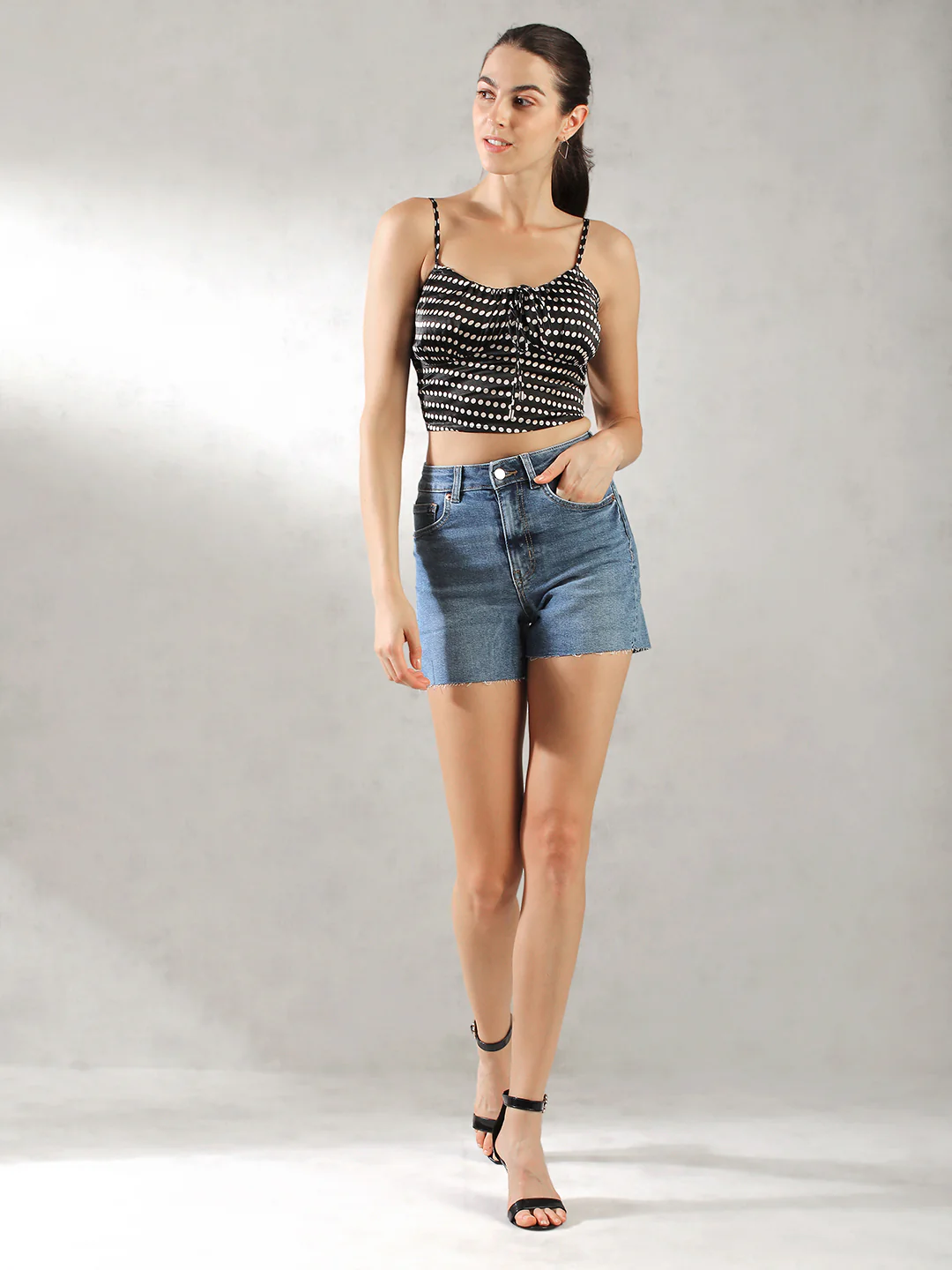 Women Black Polka Dot Crop Top - Image 6