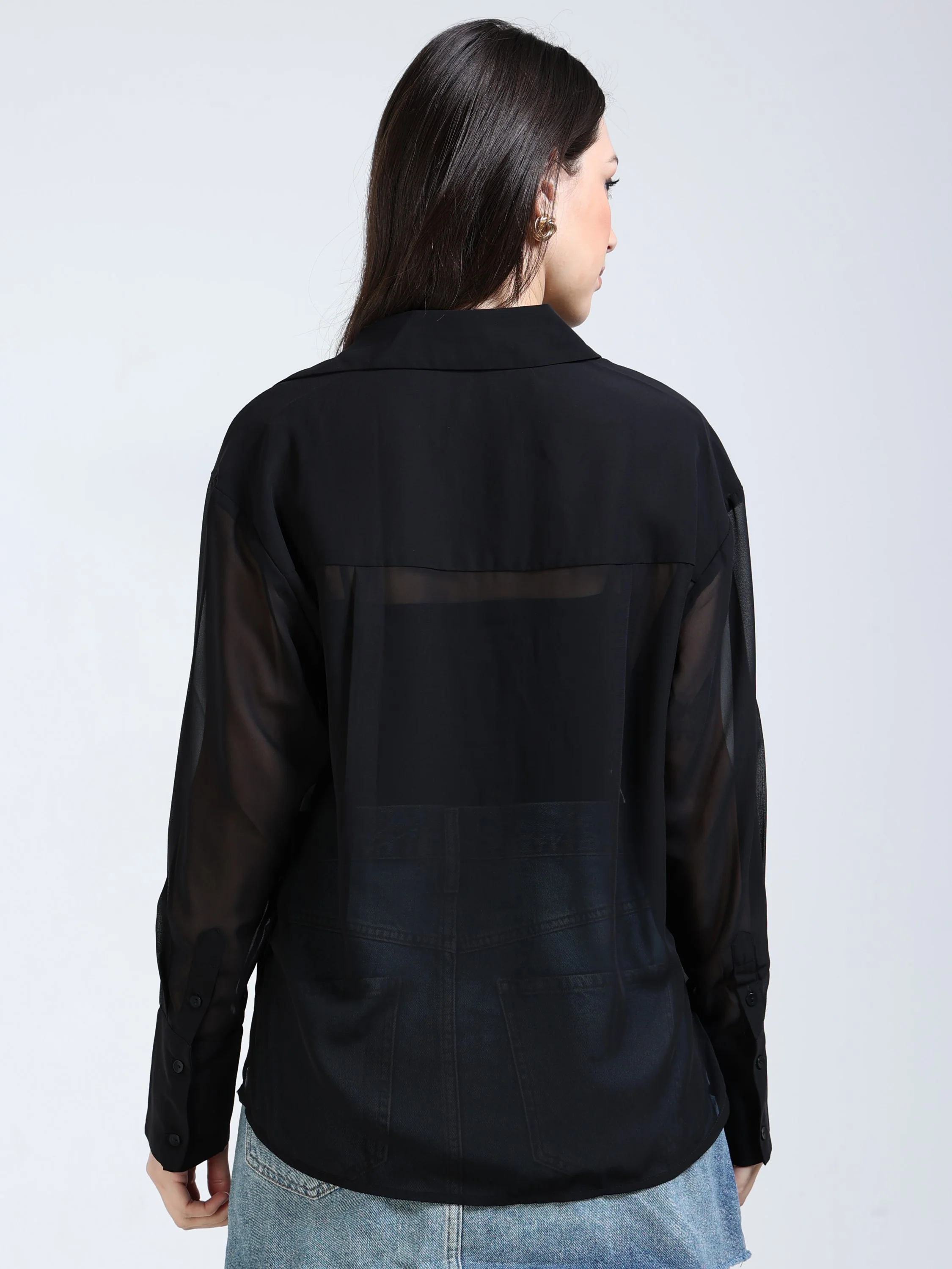 Women Black See-Through Party Shirt - Image 3