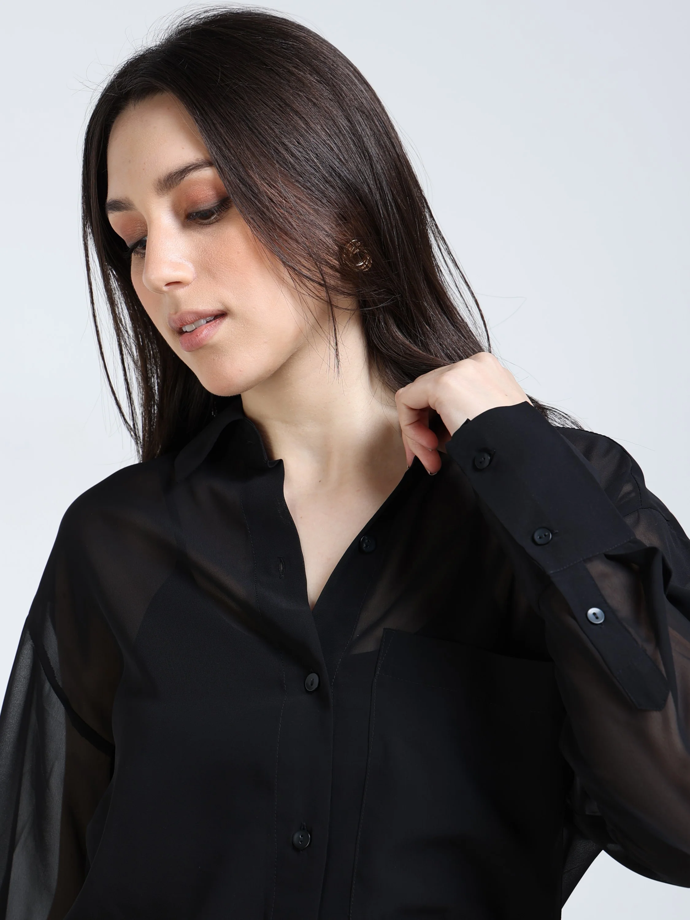 Women Black See-Through Party Shirt - Image 4
