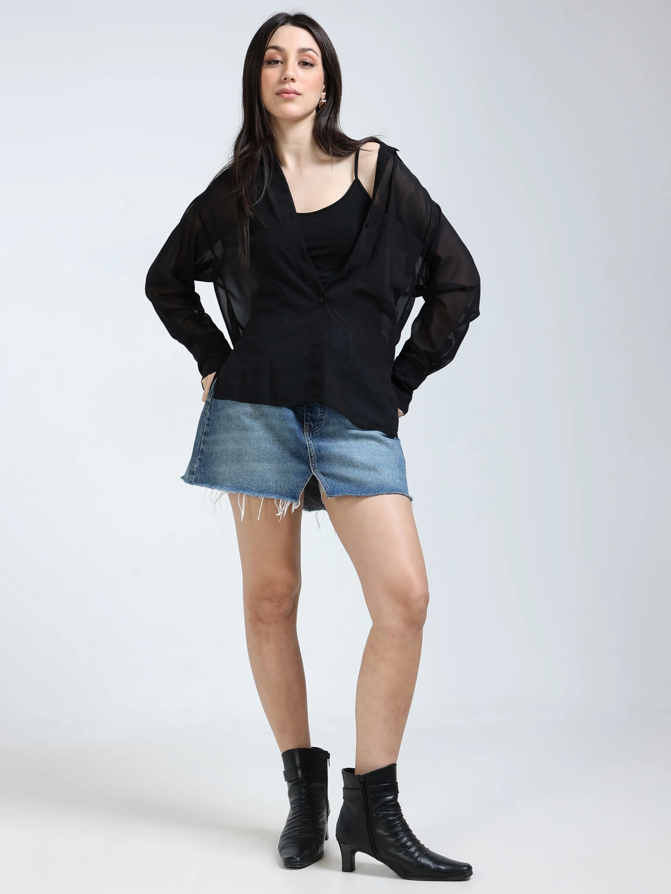 Women Black See-Through Party Shirt - Image 6