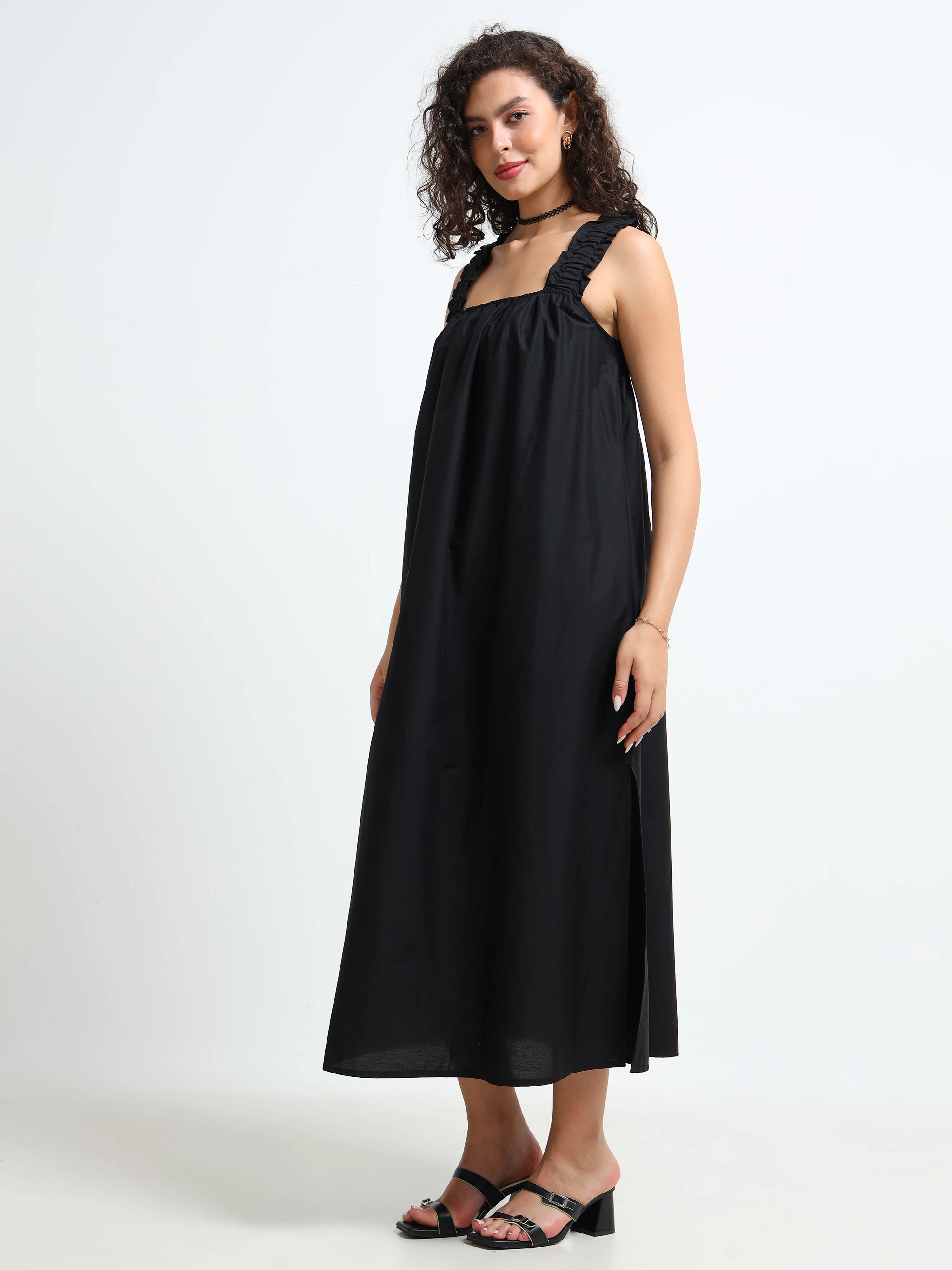Women Black Relaxed Midi Dress - Image 5