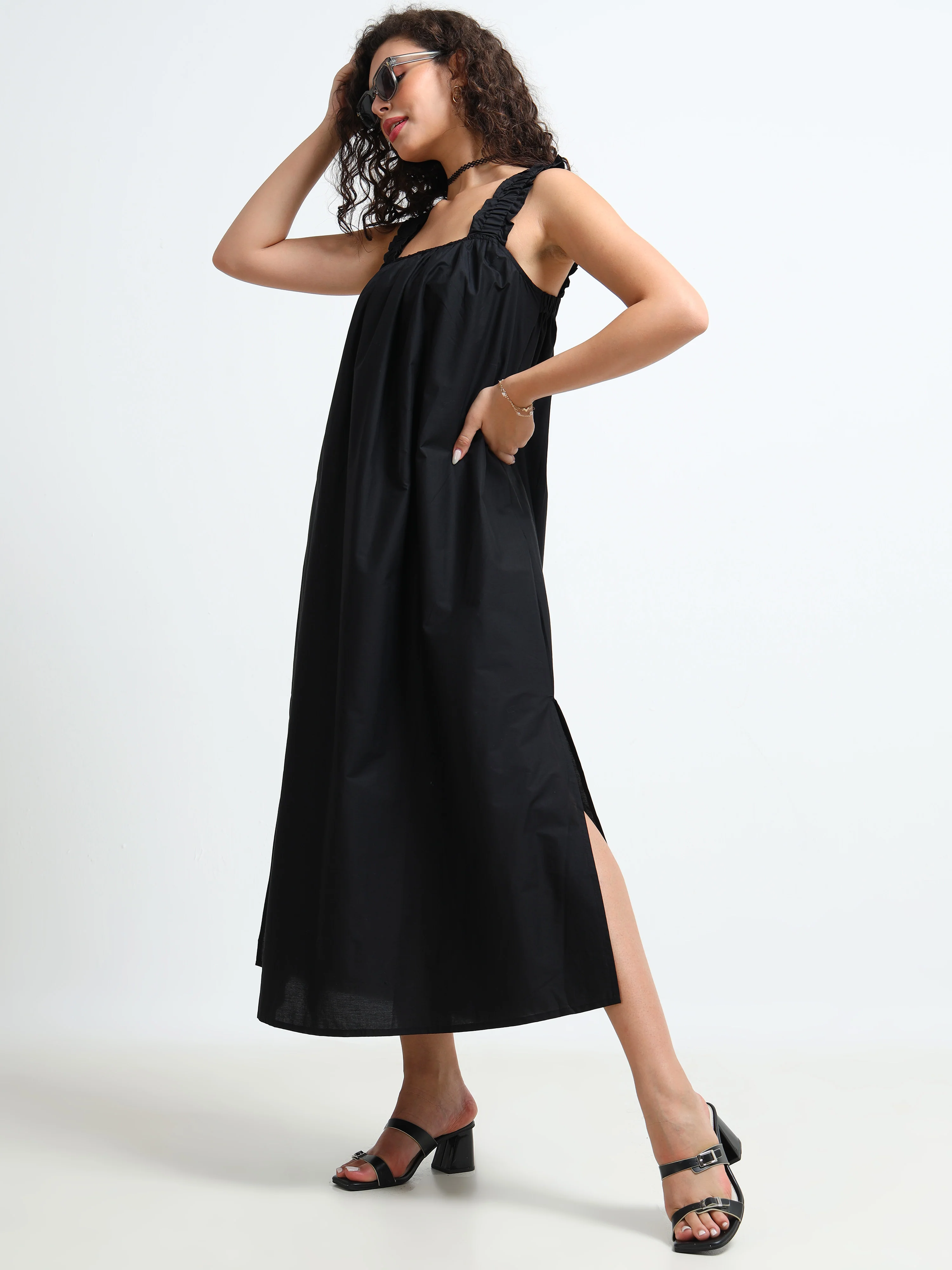 Women Black Relaxed Midi Dress - Image 6
