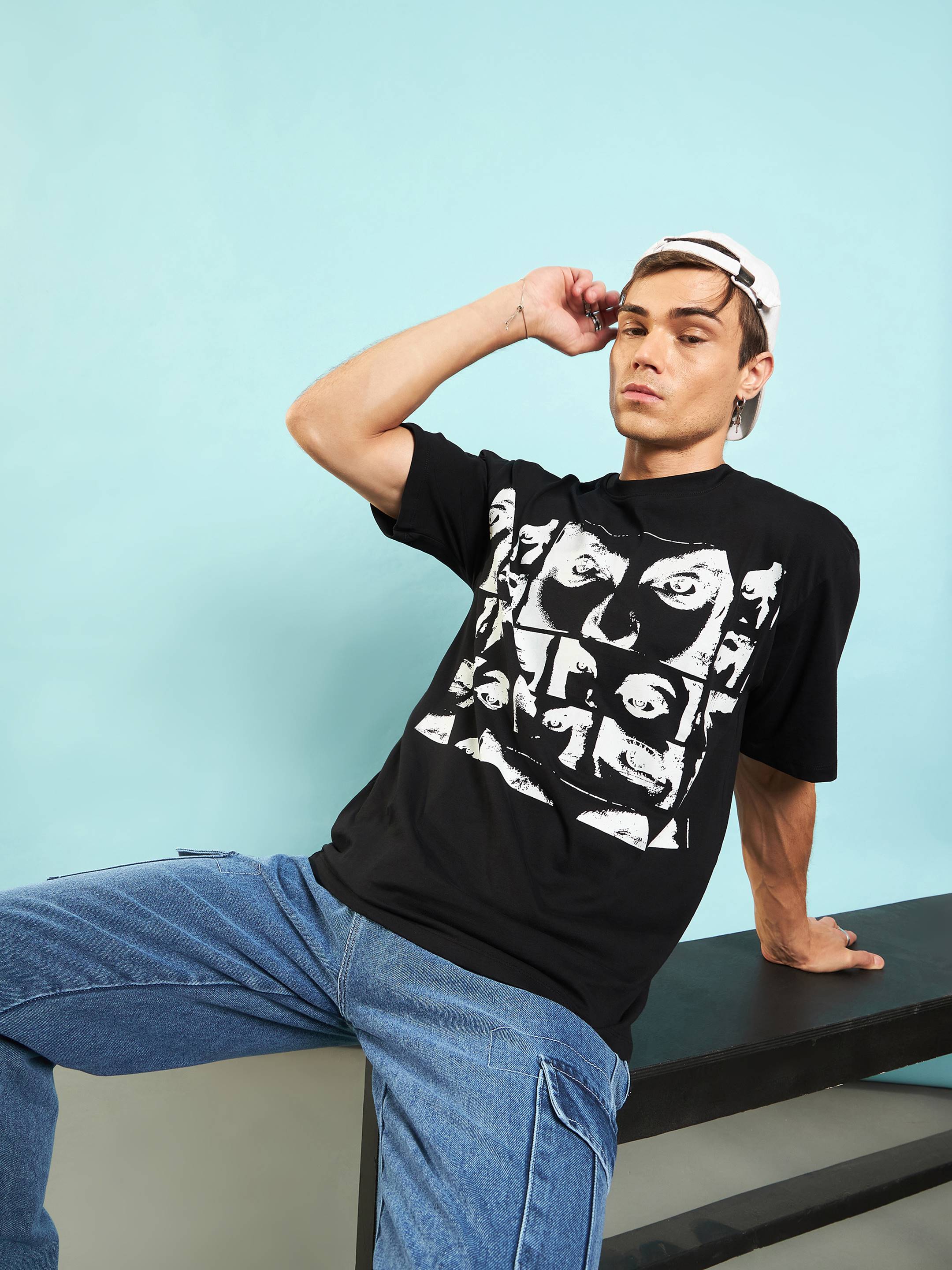 Women Black Retro Photographic Printed Oversized T-shirt - Image 3