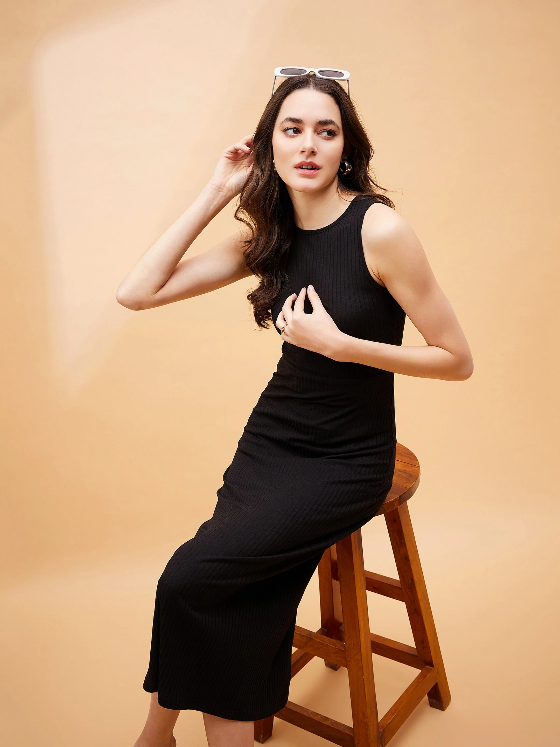 Women Black Rib Back Cut-Out Dress - Image 4