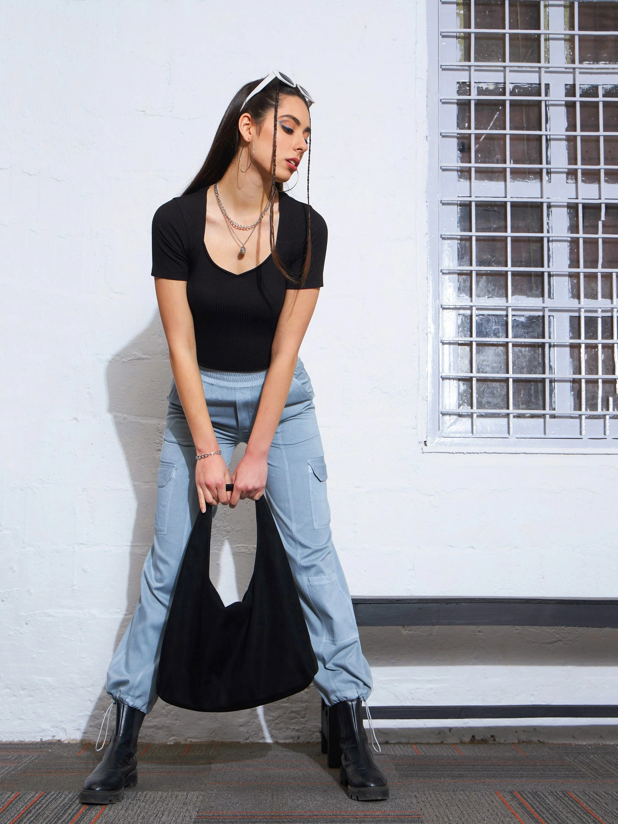Women Black Rib Back Cut Out Top - Image 5