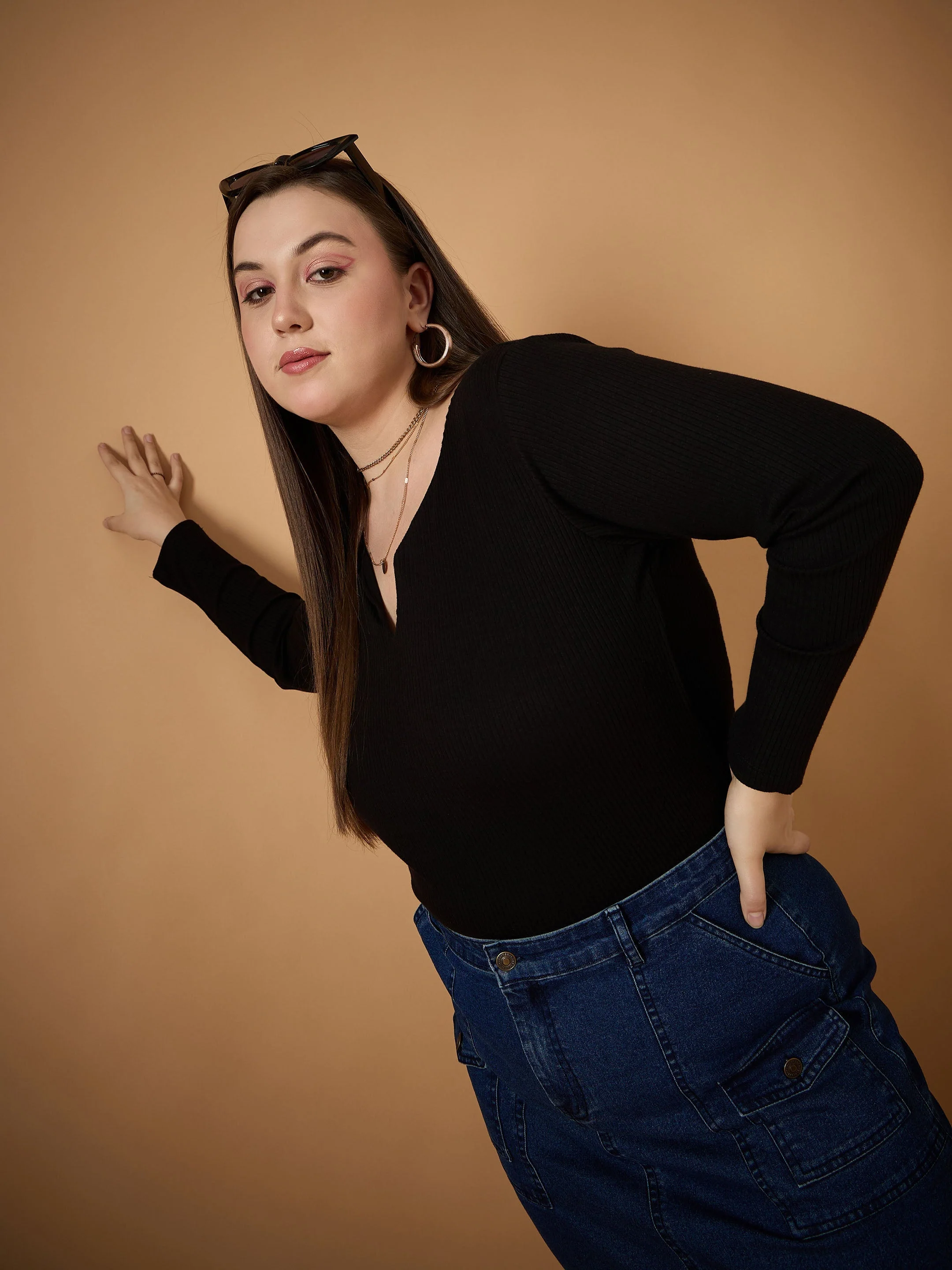 Women Black Rib Full Sleeves Top - Image 4