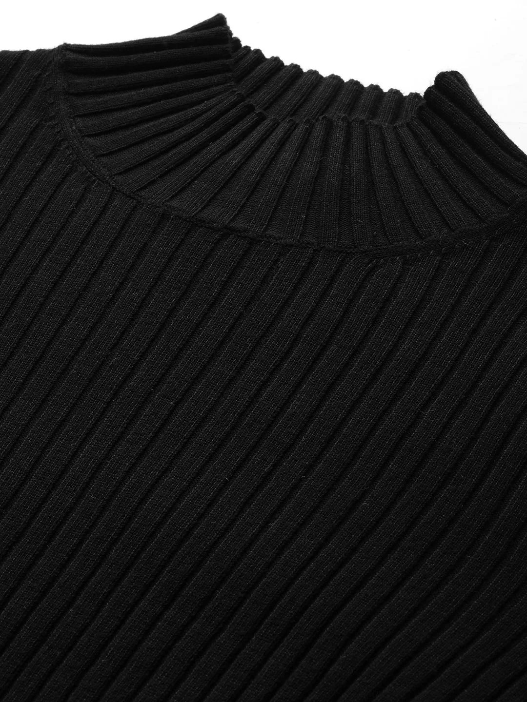 Women Black Rib High Neck Full Sleeves Sweater - Image 2