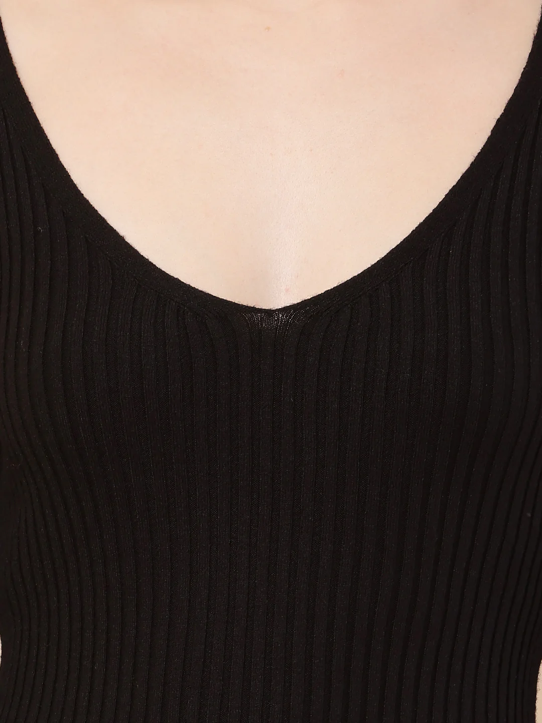 Women Black Rib-Knit Bodycon Dress - Image 5
