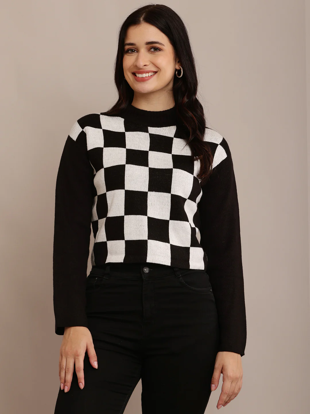 Women Black Rib-Knit Sweater - Image 2
