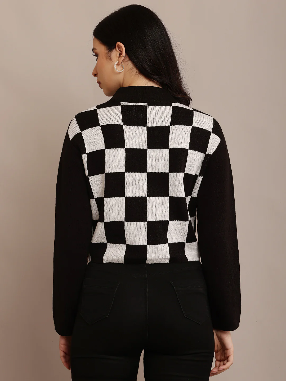 Women Black Rib-Knit Sweater - Image 4