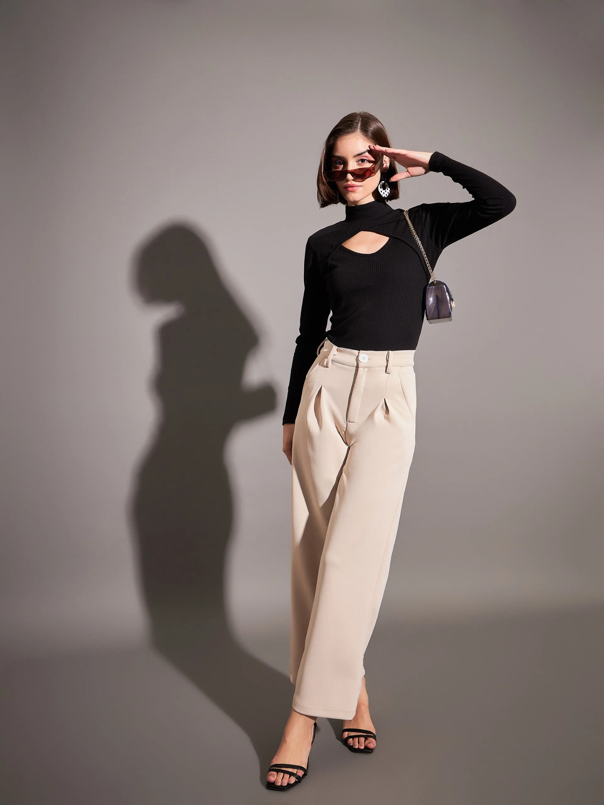 Women Black Rib Moon Cut Top - Image 2