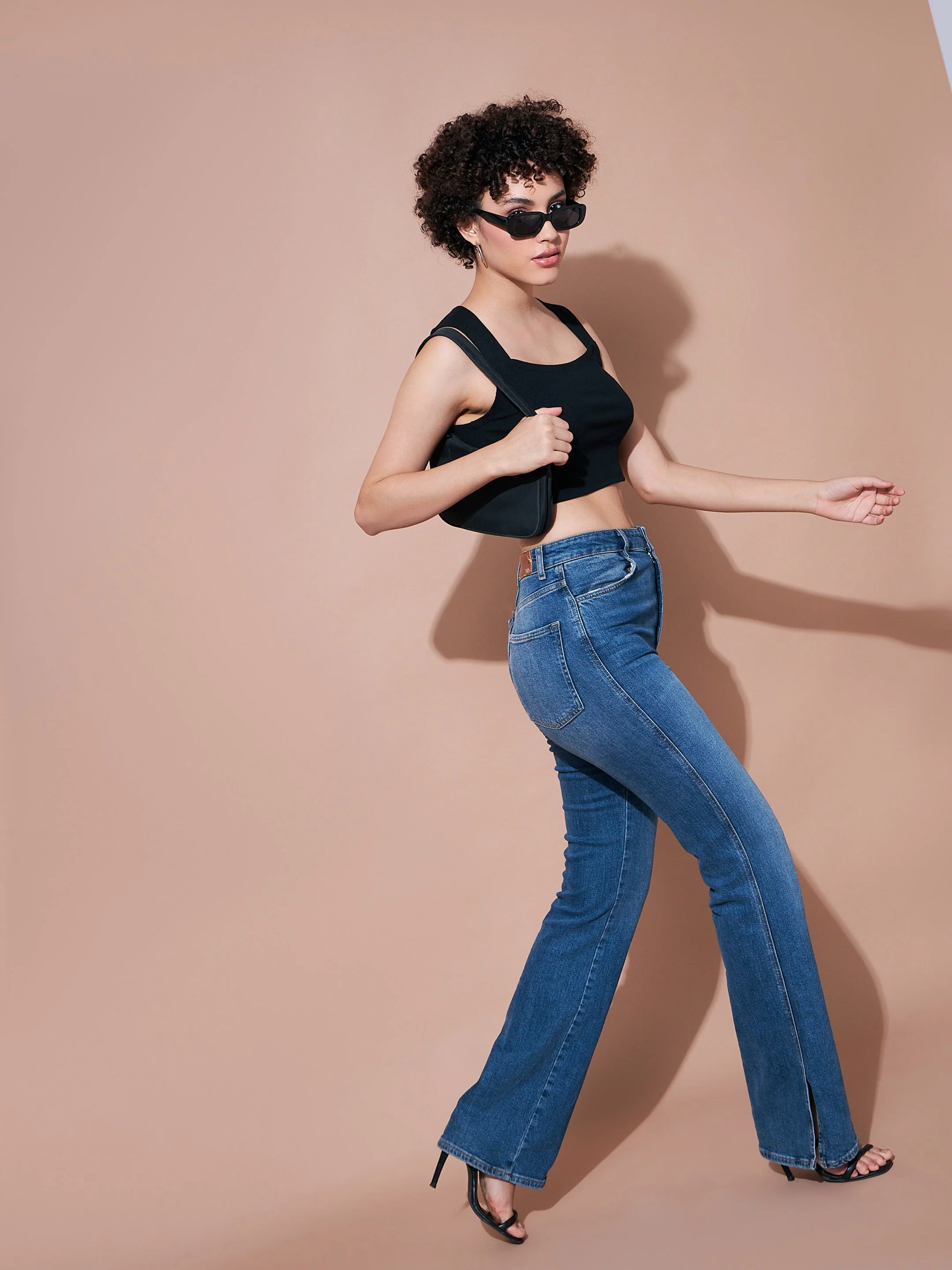 Women Black Rib Ribbed Crop Top - Image 5