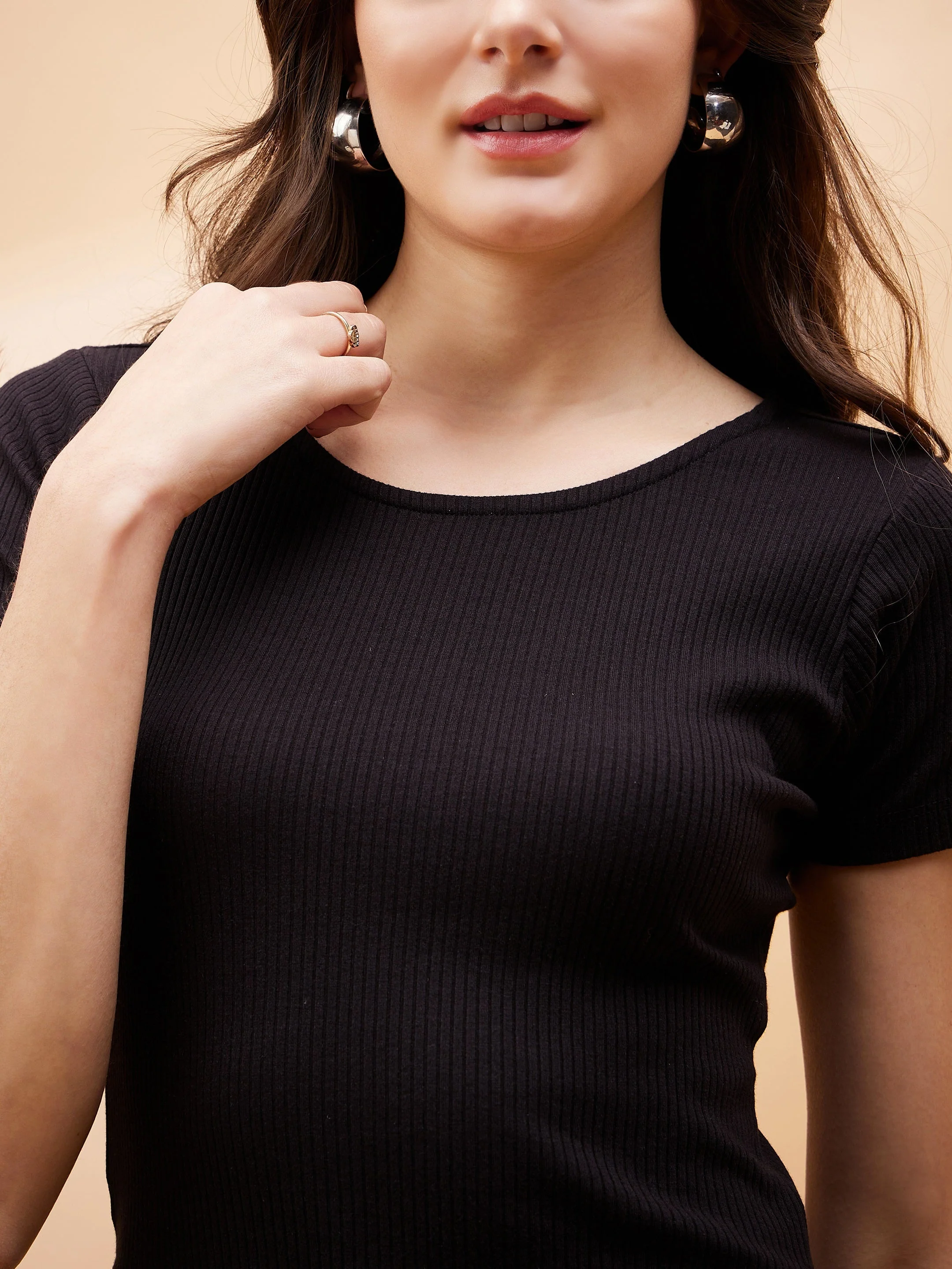 Women Black Rib Side Slit Longline Top - Image 3