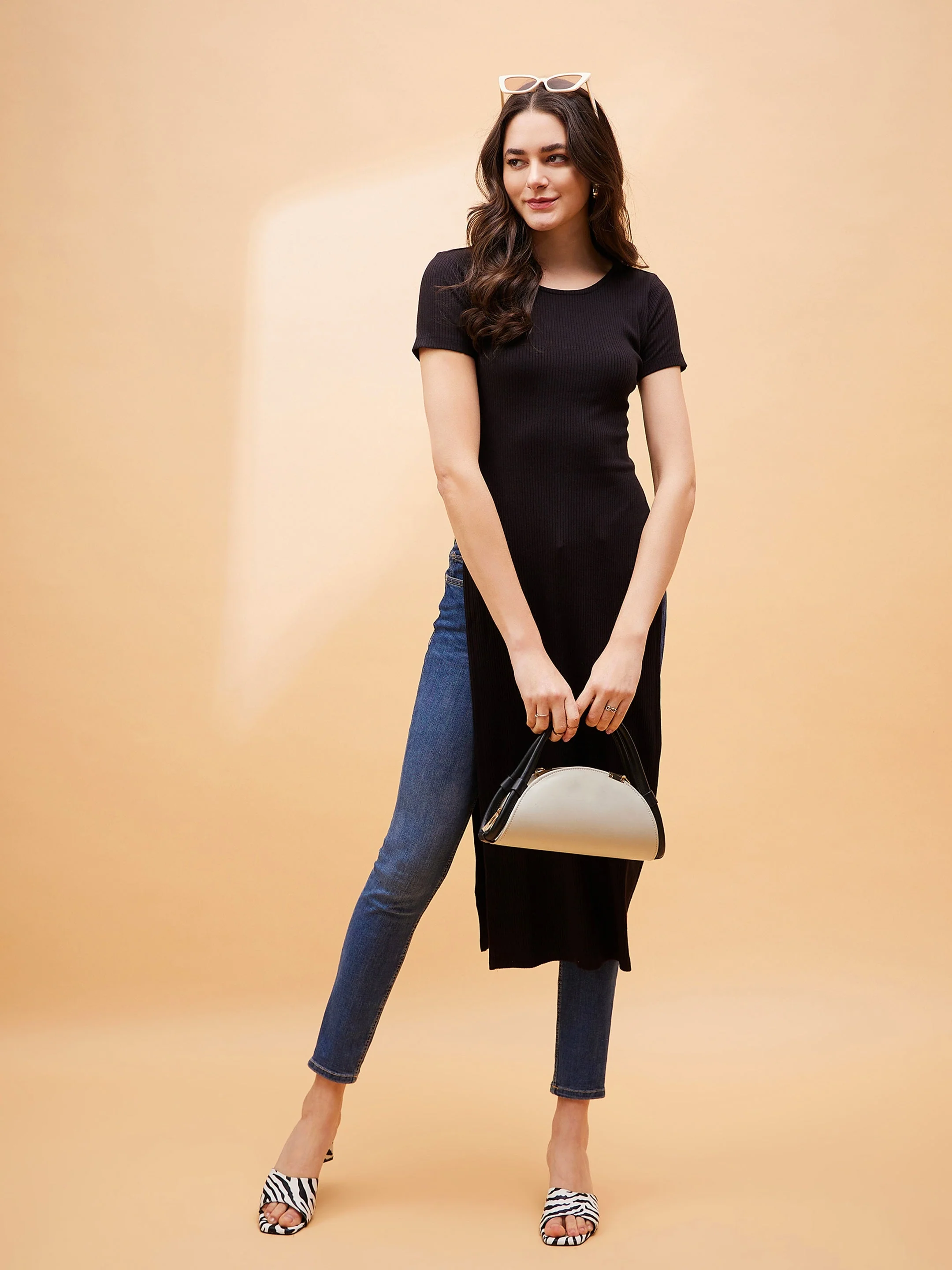 Women Black Rib Side Slit Longline Top - Image 6