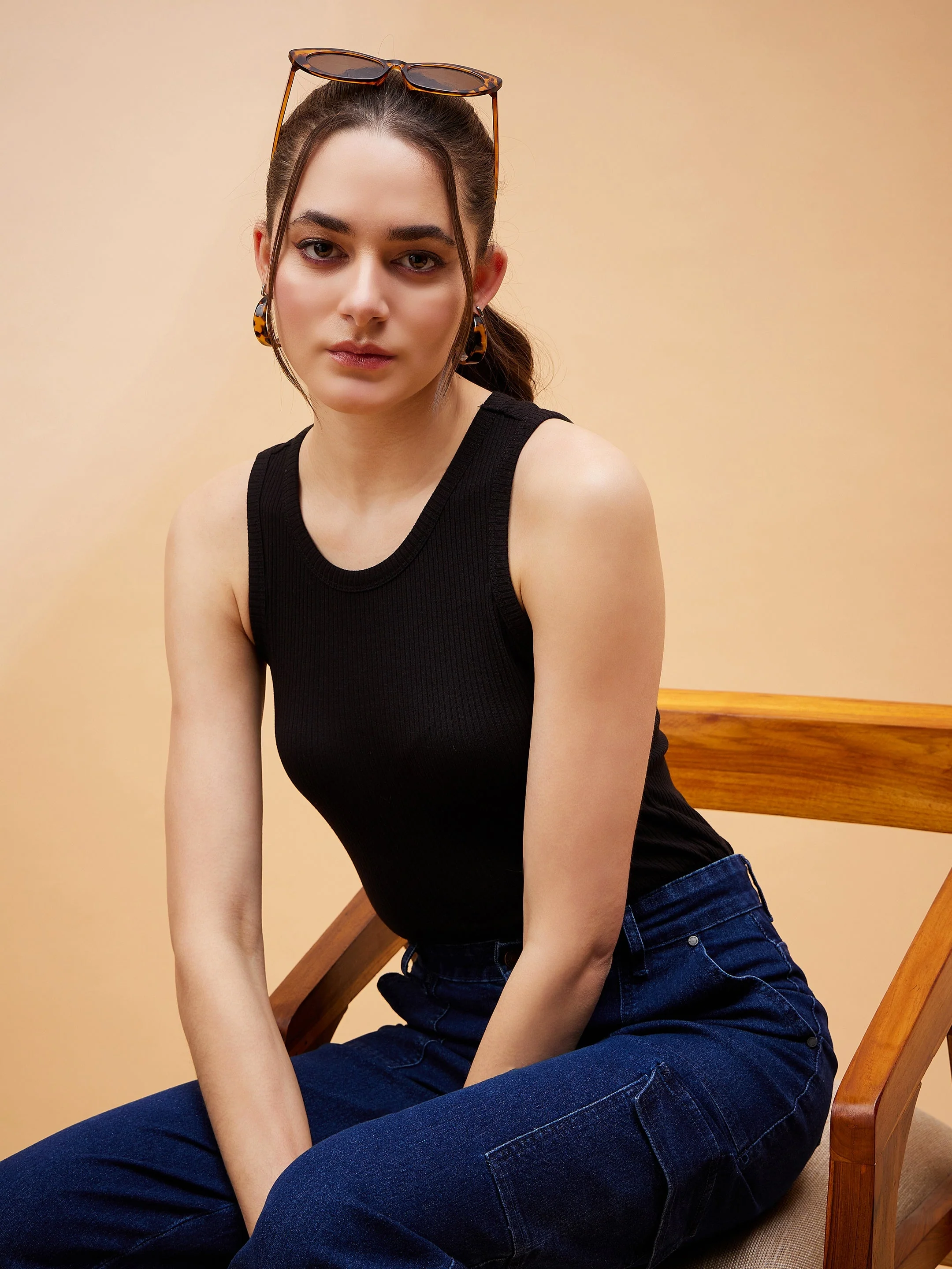 Women Black Rib Sleeveless Basic Top - Image 4