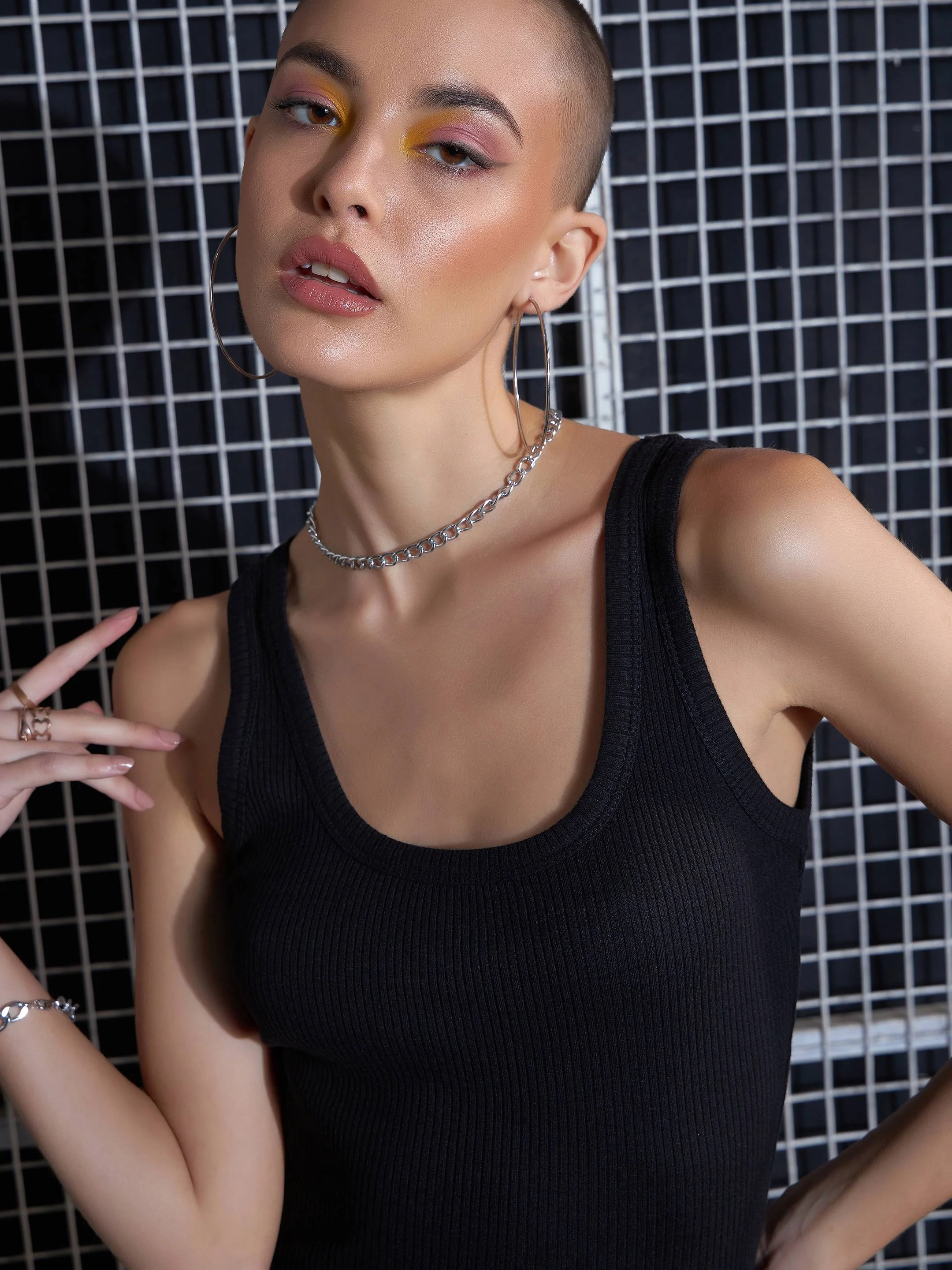 Women Black Rib Sleeveless Camisole - Image 3