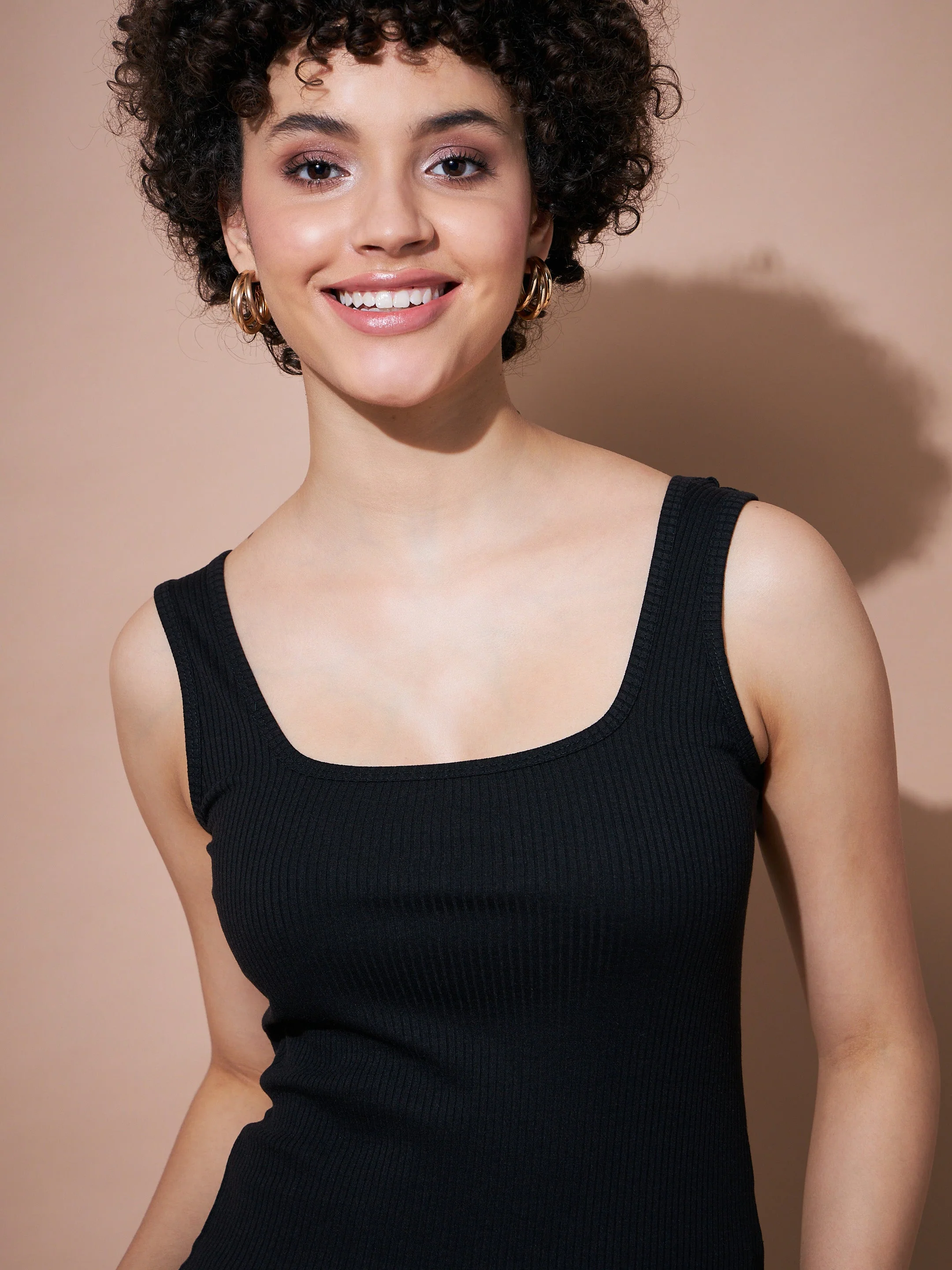 Women Black Rib Sleeveless Top - Image 3