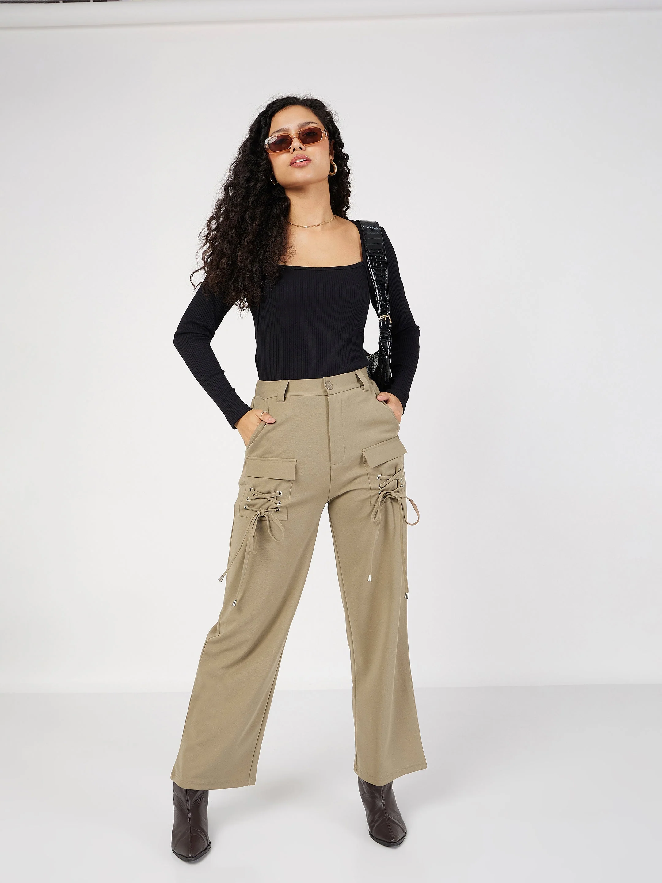 Women Black Rib Square Neck Full Sleeves Top - Image 6