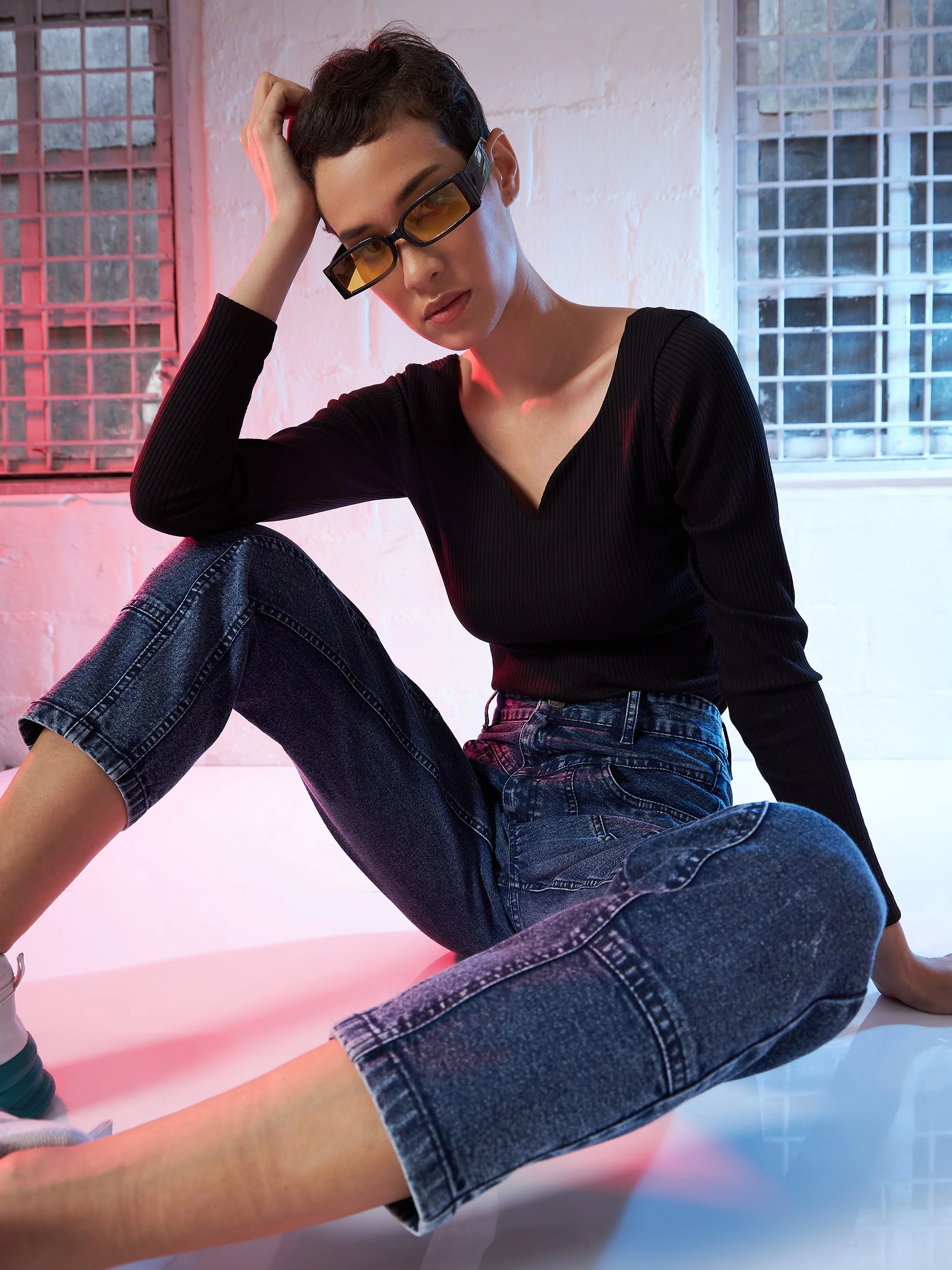 Women Black  Rib Top - Image 4