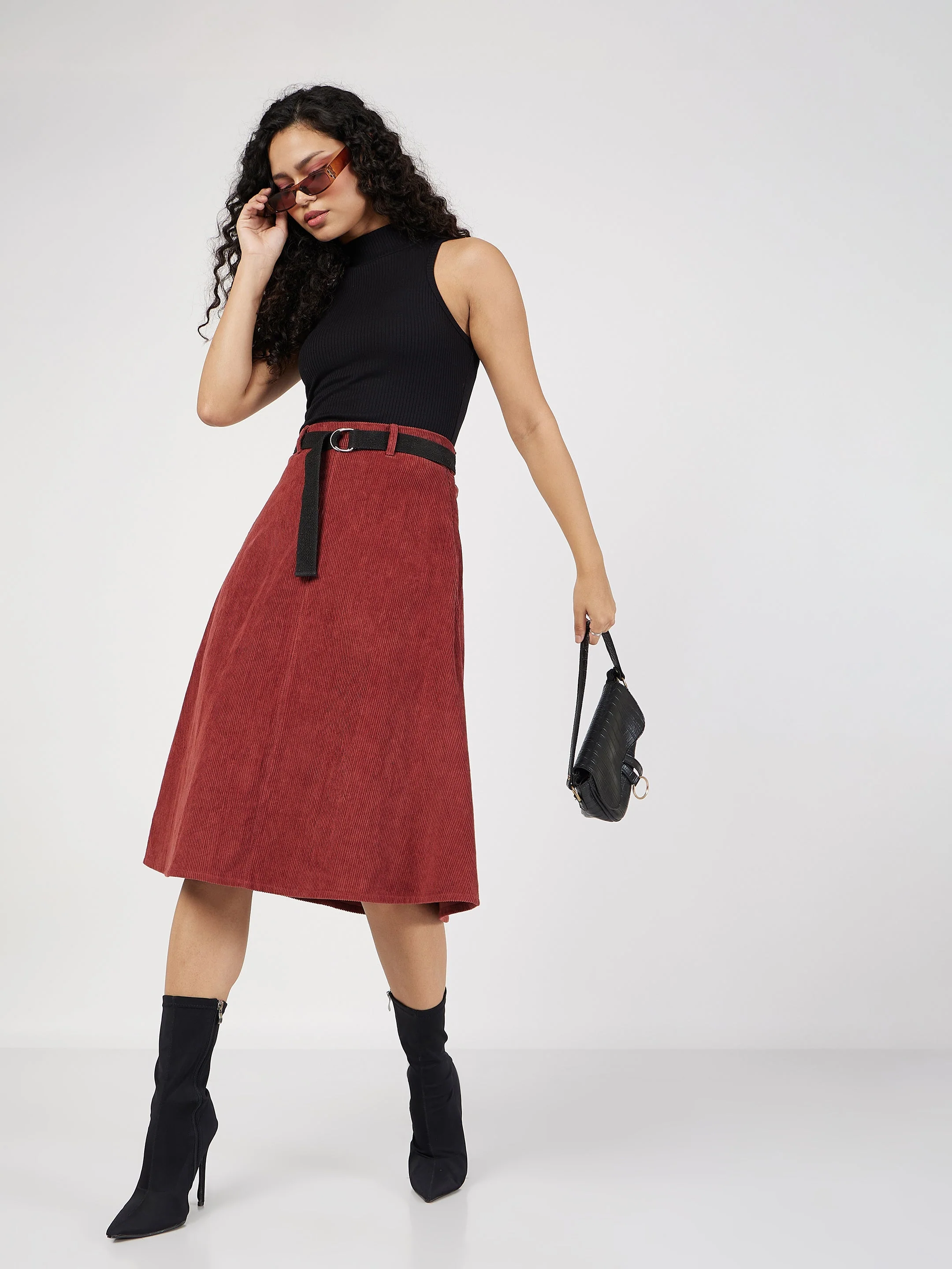 Women Black Rib Turtle Neck Sleeveless Top - Image 2