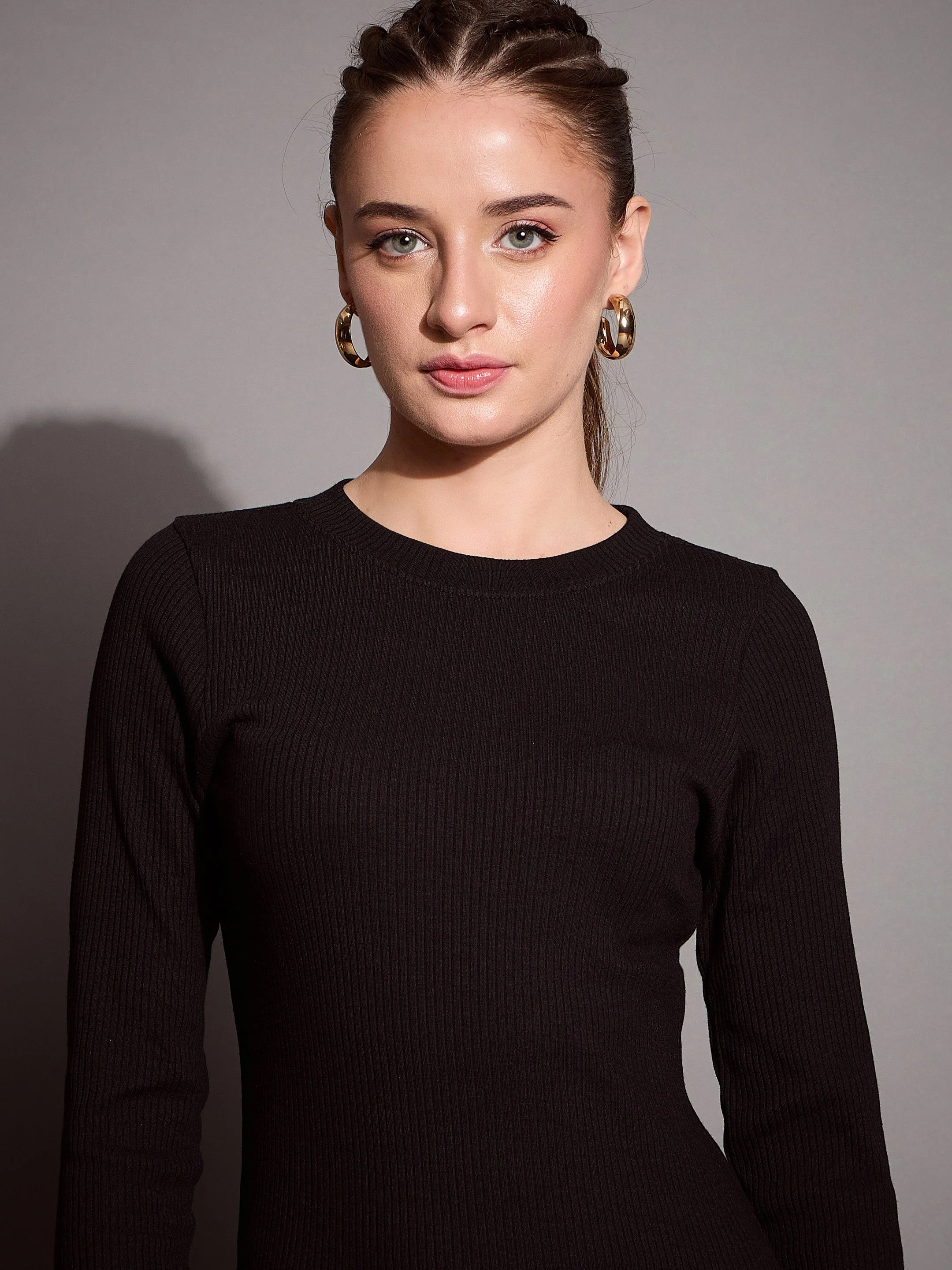 Women Black Ribbed Bodycon Maxi Dress - Image 4