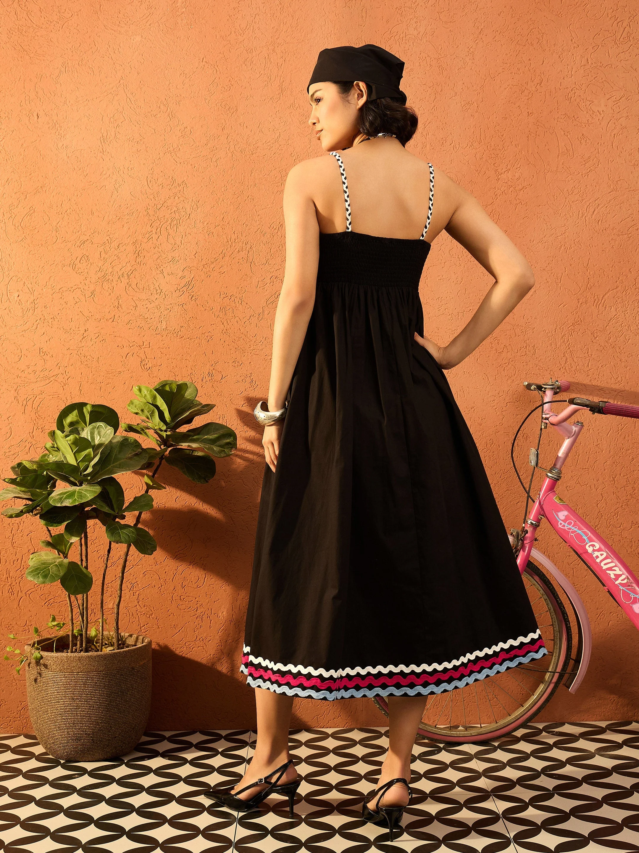 Women Black Ric Rac Lace Strappy Midi Dress - Image 2