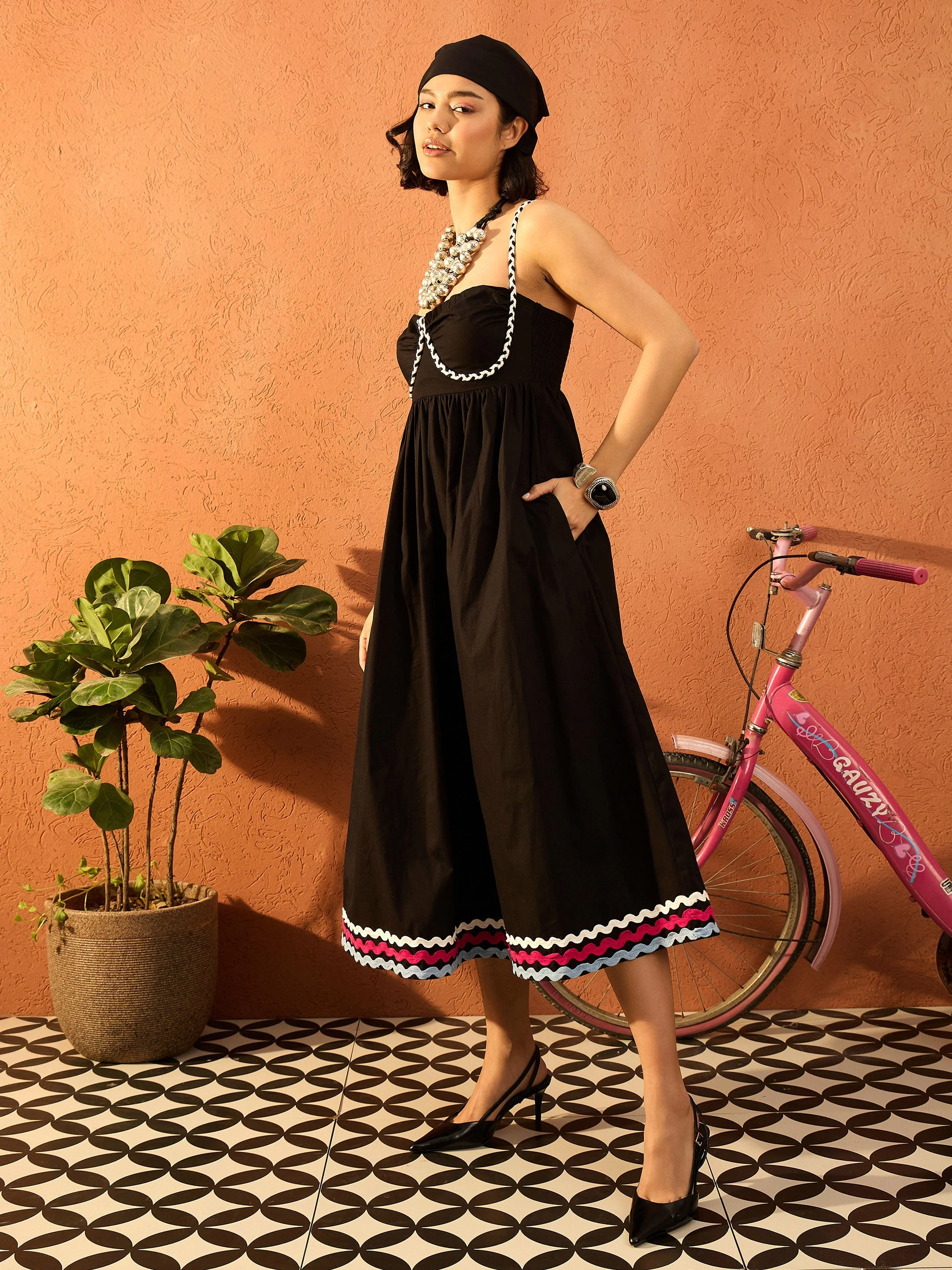 Women Black Ric Rac Lace Strappy Midi Dress - Image 5