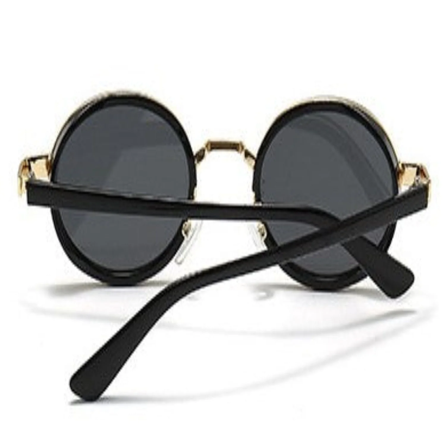 Women Black Round Black Sunglasses - Image 2