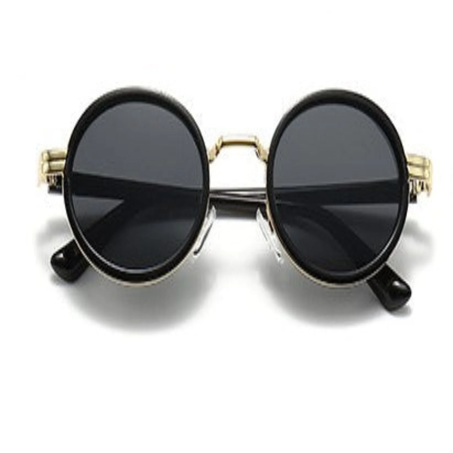 Women Black Round Black Sunglasses - Image 4