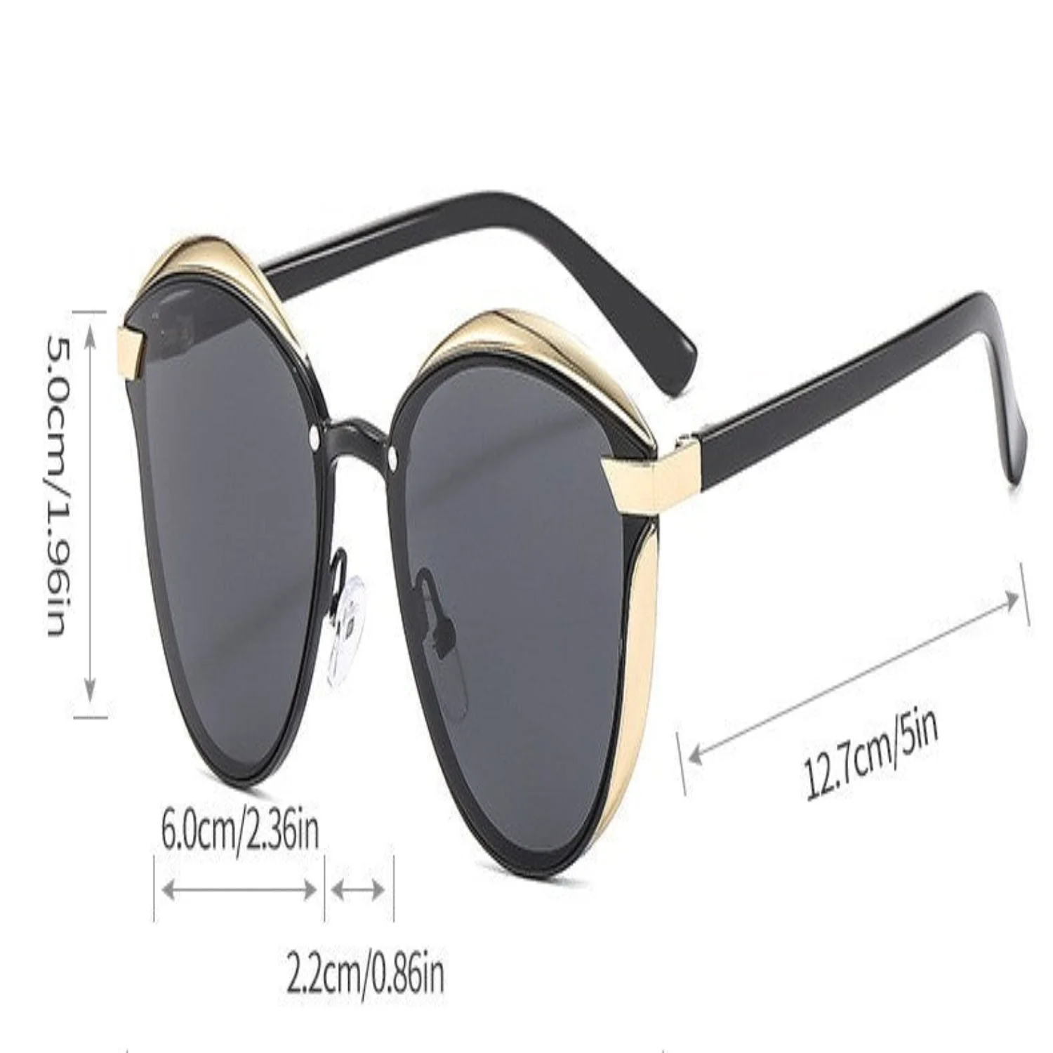 Women Black Round Gold Sunglasses - Image 5