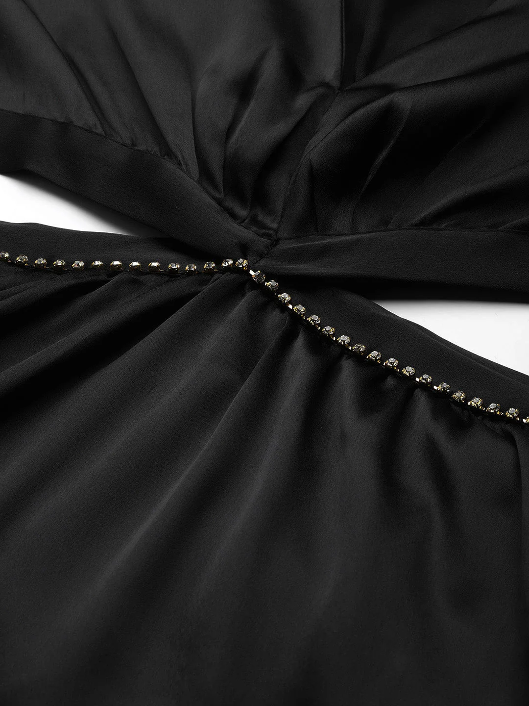 Women Black Satin Cut Out Midi Dress - Image 2