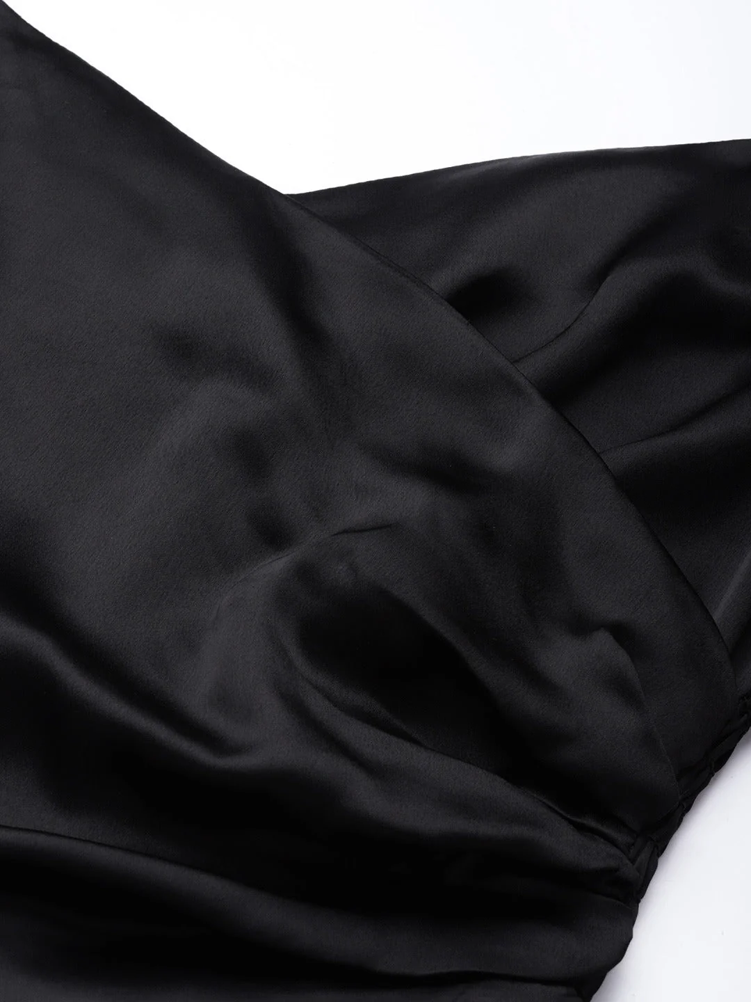 Women Black Satin Gathered Crop Bustier Top - Image 2