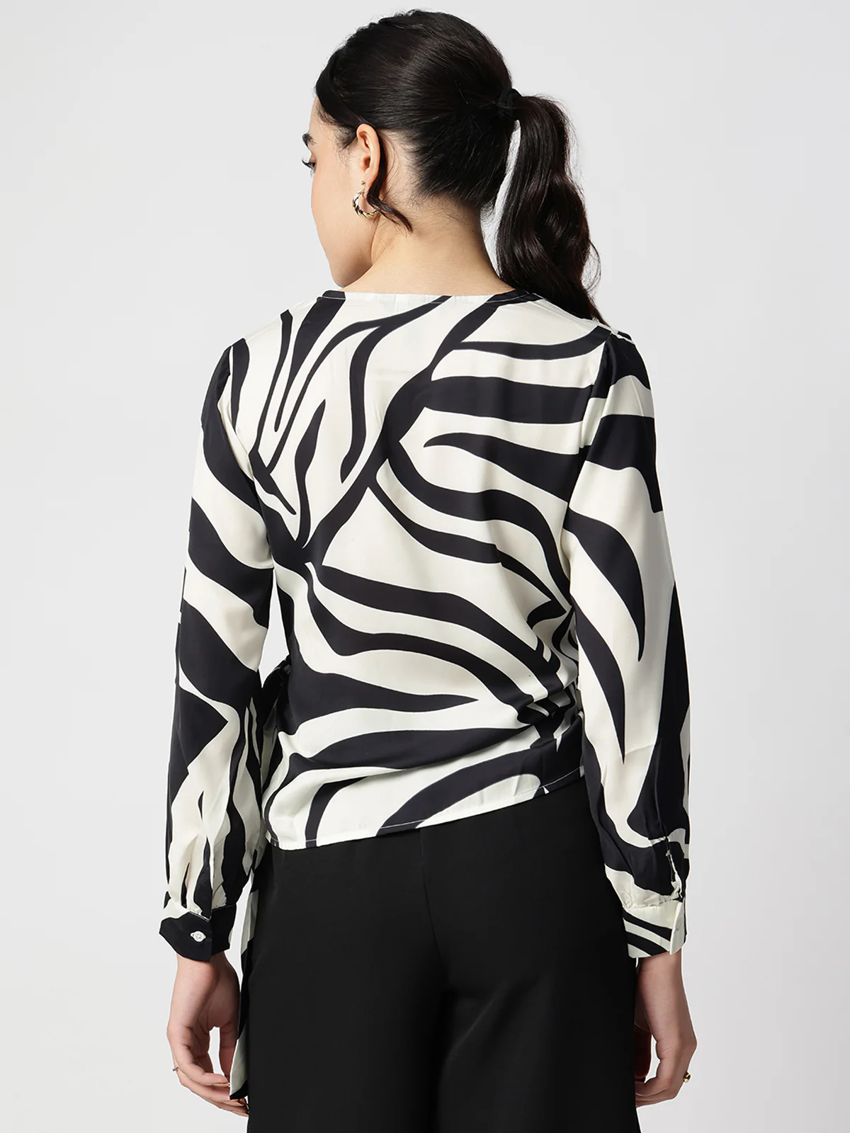 Women Black Satin V-Neck Top - Image 2