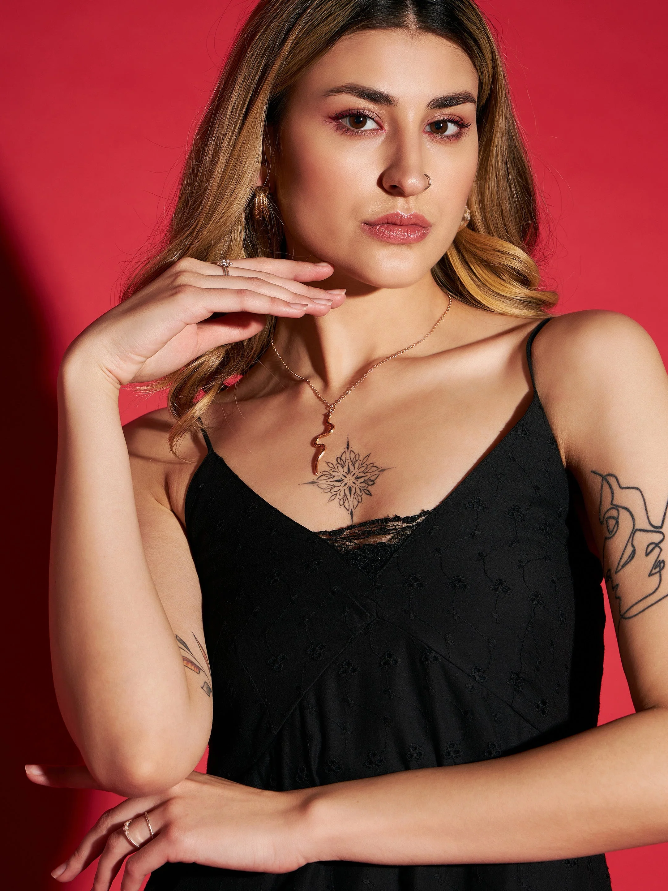 Women Black Schiffli Strappy Maxi Dress - Image 3